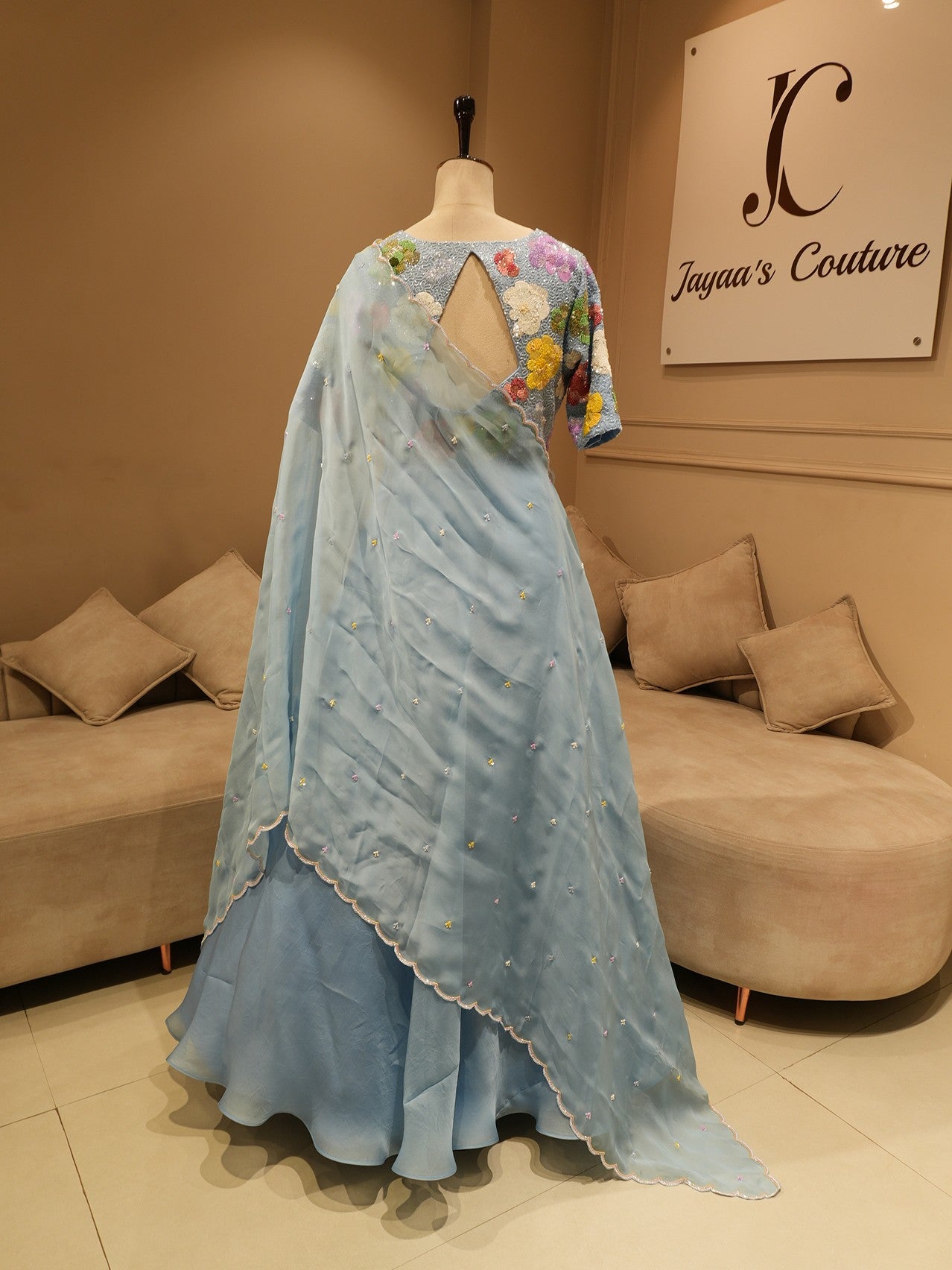 Powder blue gown with dupatta
