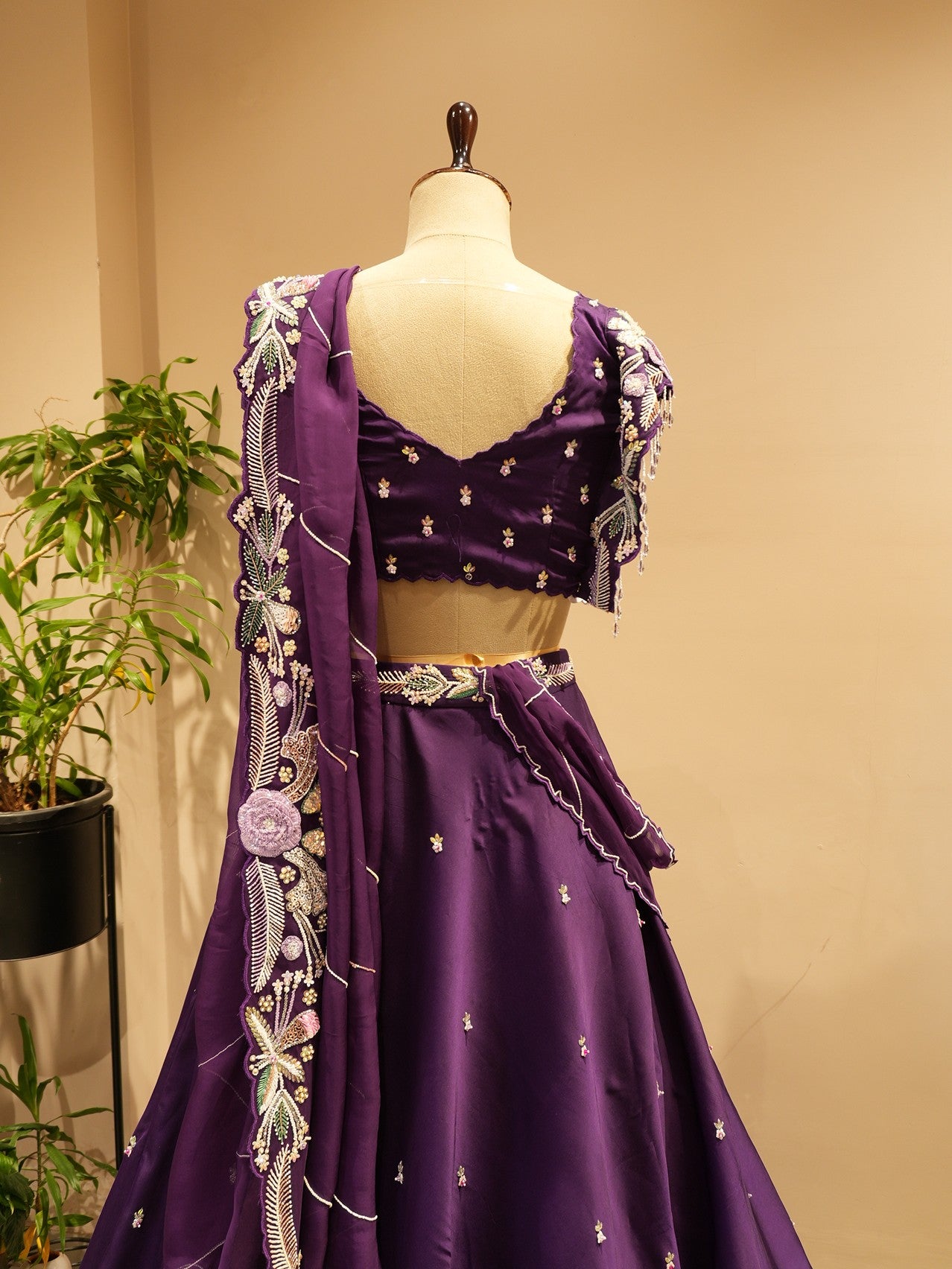 Deep purple crane lehenga set