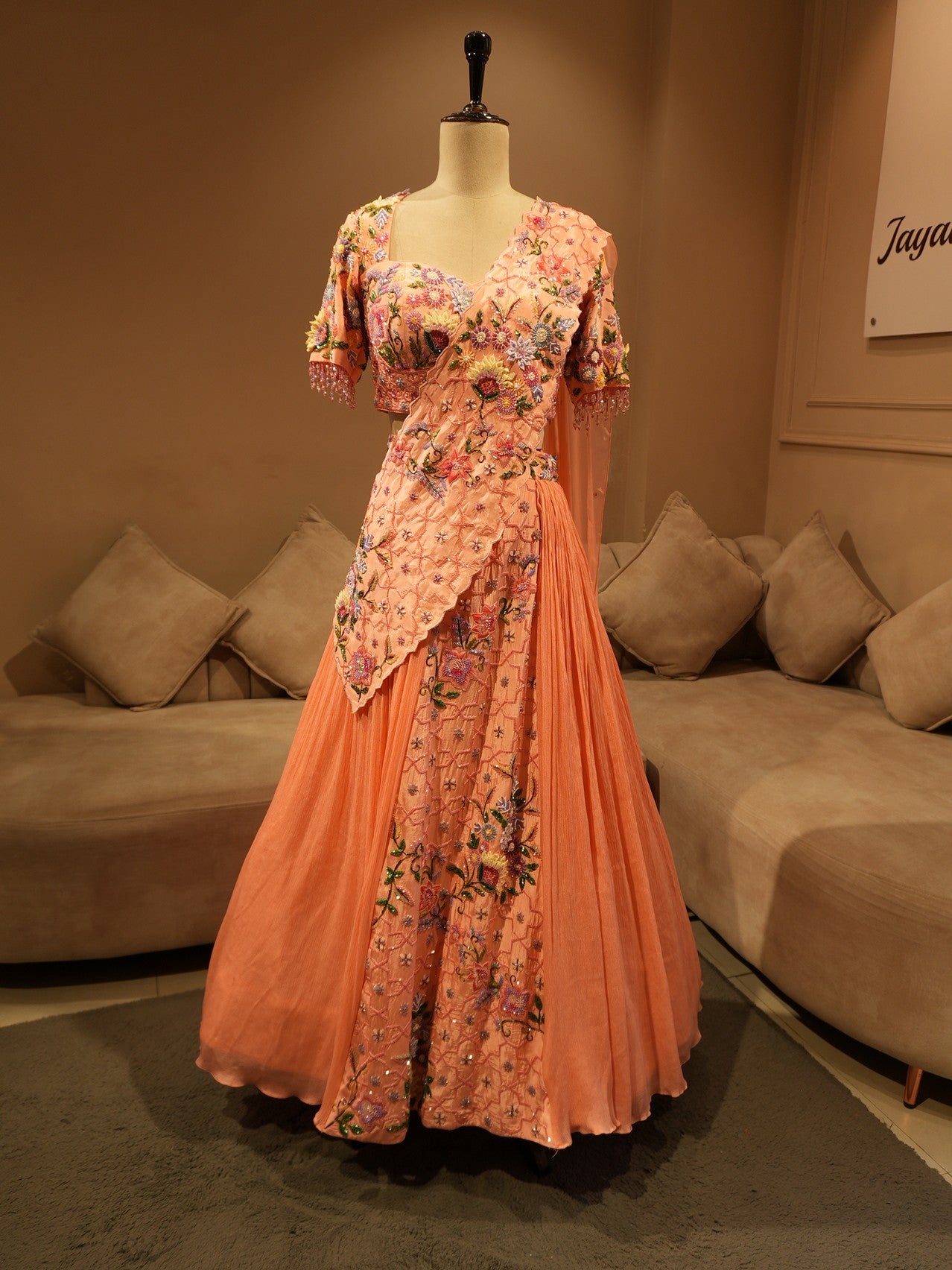 Peach embroidered lehenga set