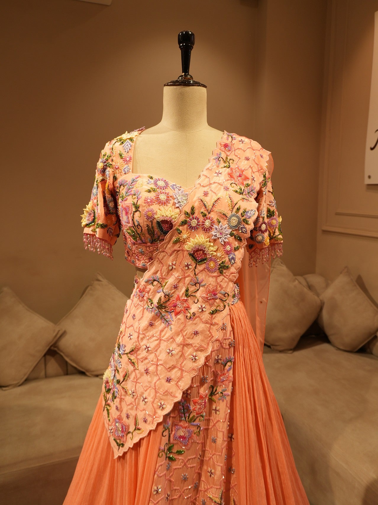 Peach embroidered lehenga set
