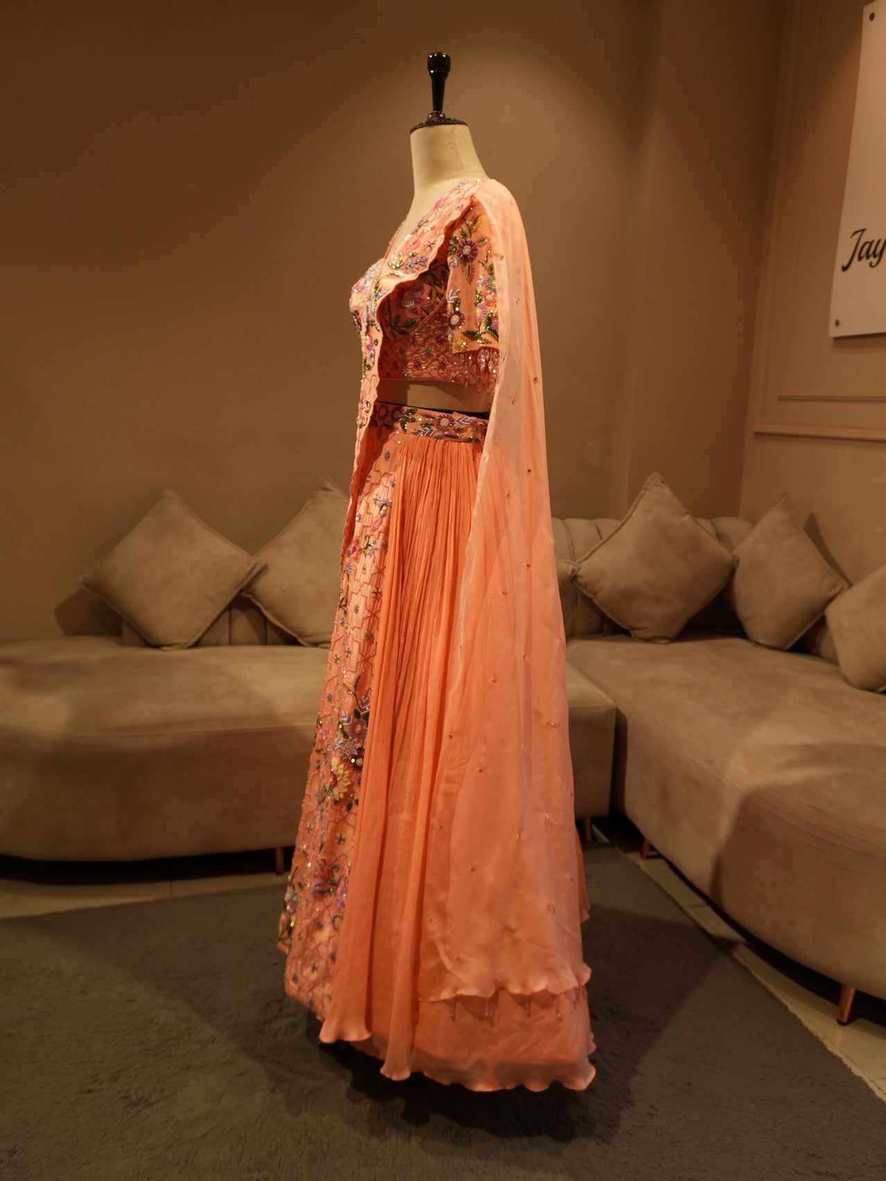 Peach embroidered lehenga set