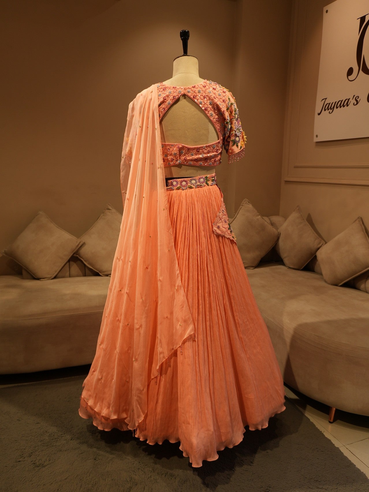 Peach embroidered lehenga set