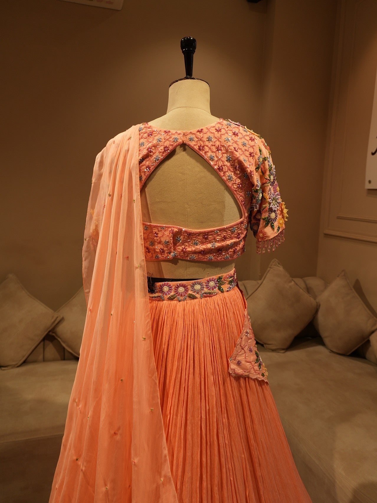 Peach embroidered lehenga set