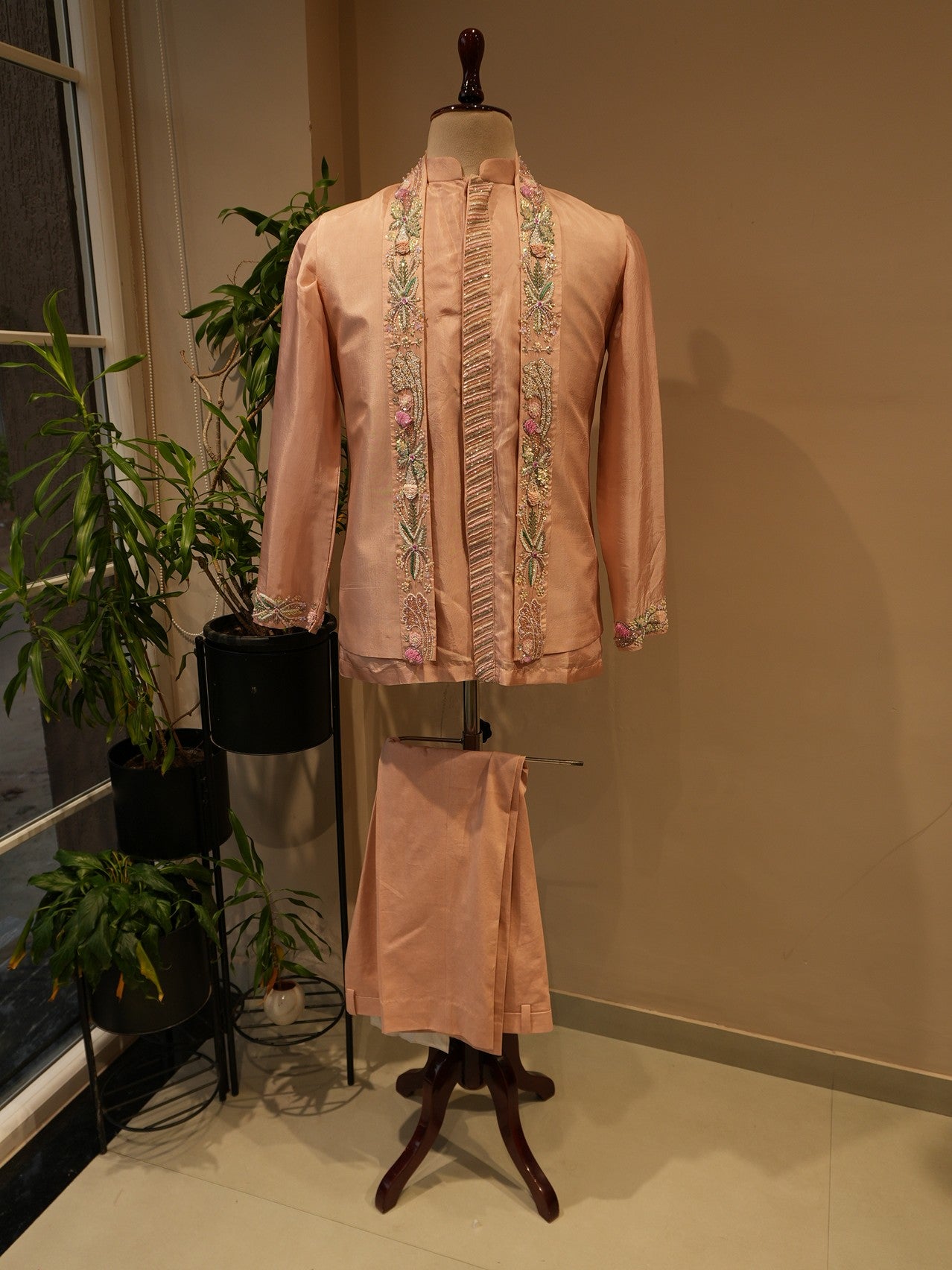 Dusty peach mens indo western