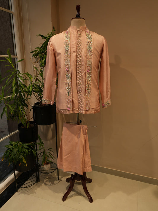 Dusty peach mens indo western