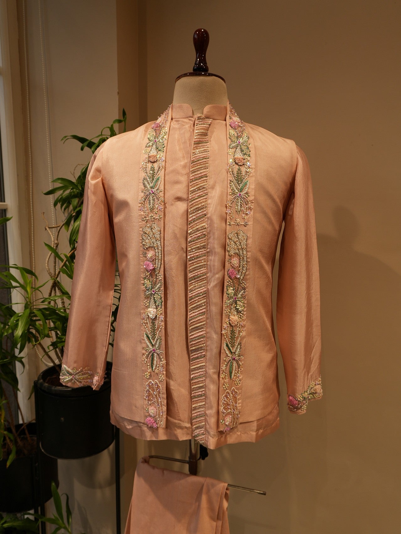 Dusty peach mens indo western