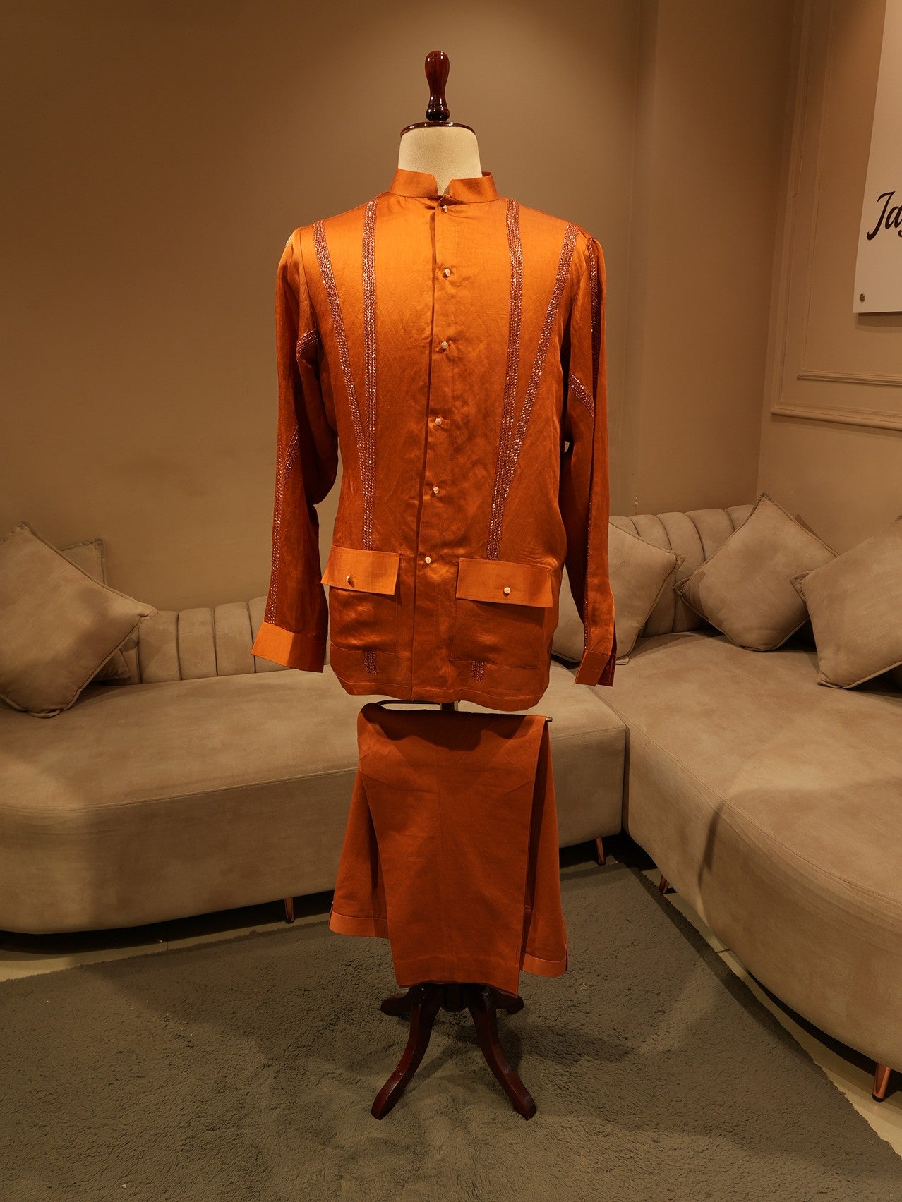 Brunt orange mens shirt with pants