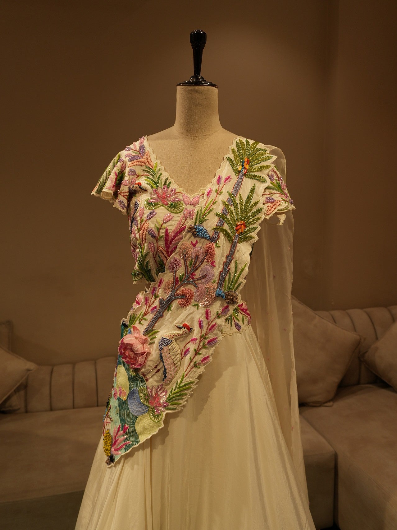 Off white sea green shaded embroidered lehenga set