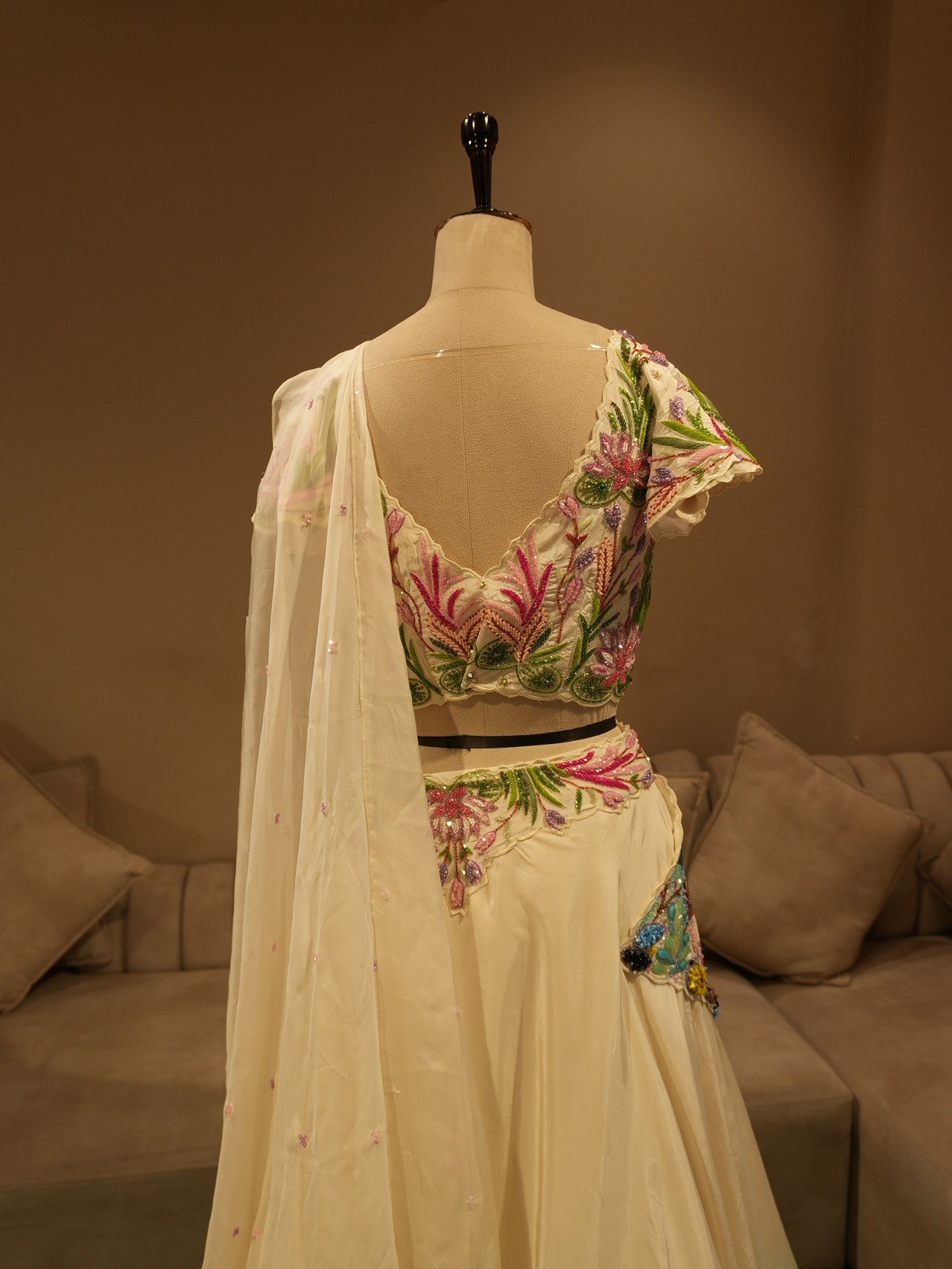 Off white sea green shaded embroidered lehenga set
