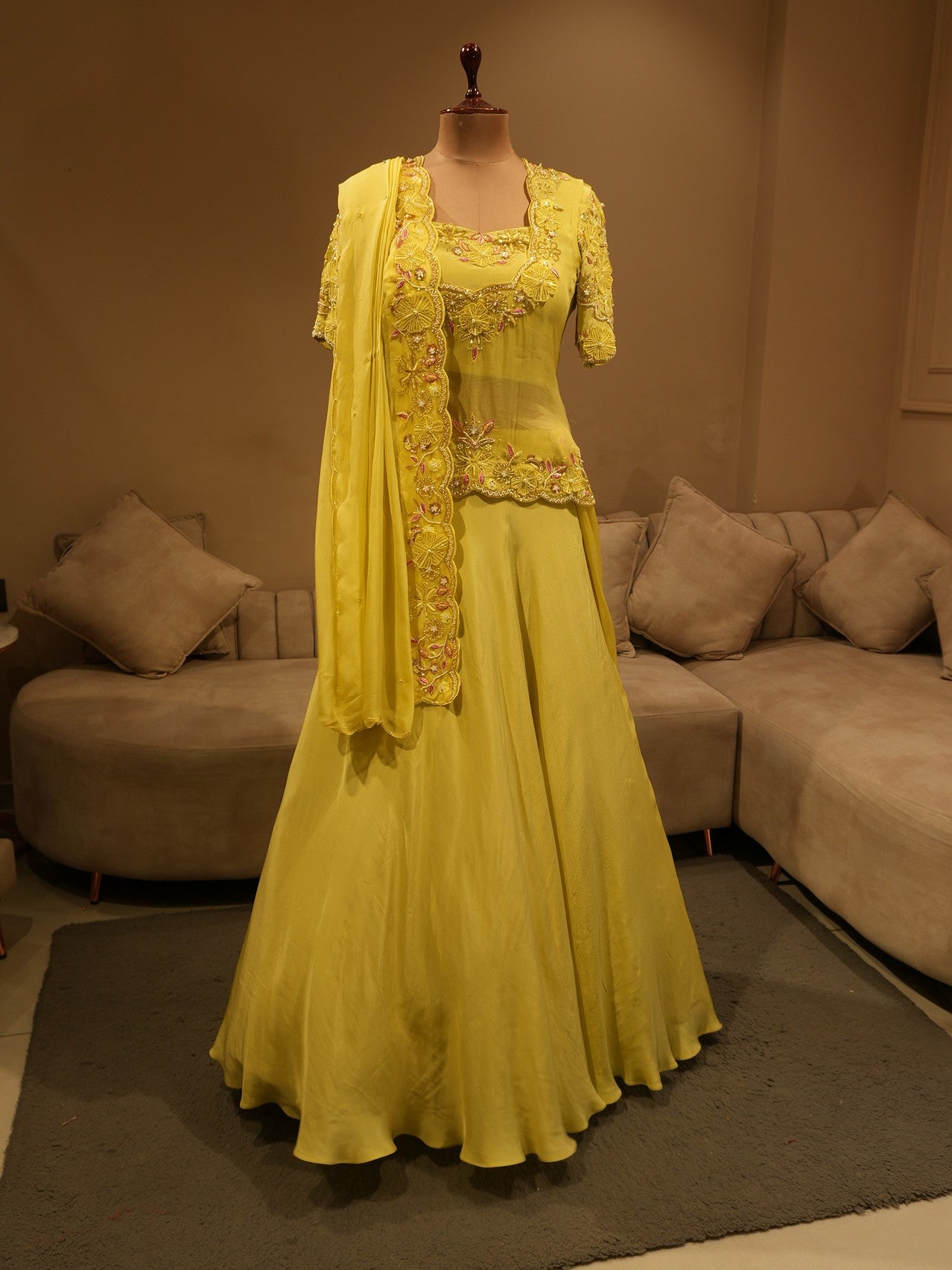 Yellowish green kurti skirt set