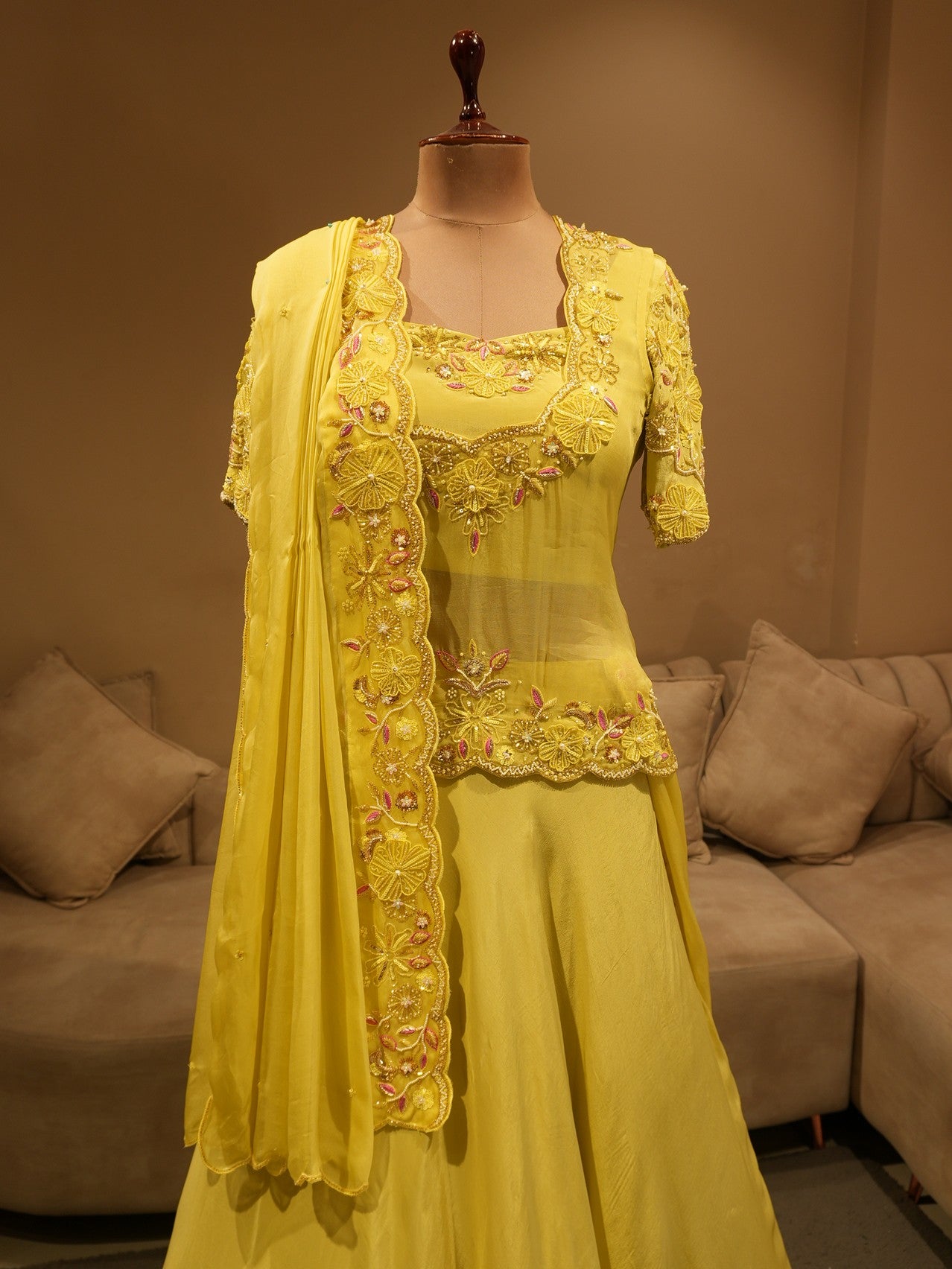 Yellowish green kurti skirt set