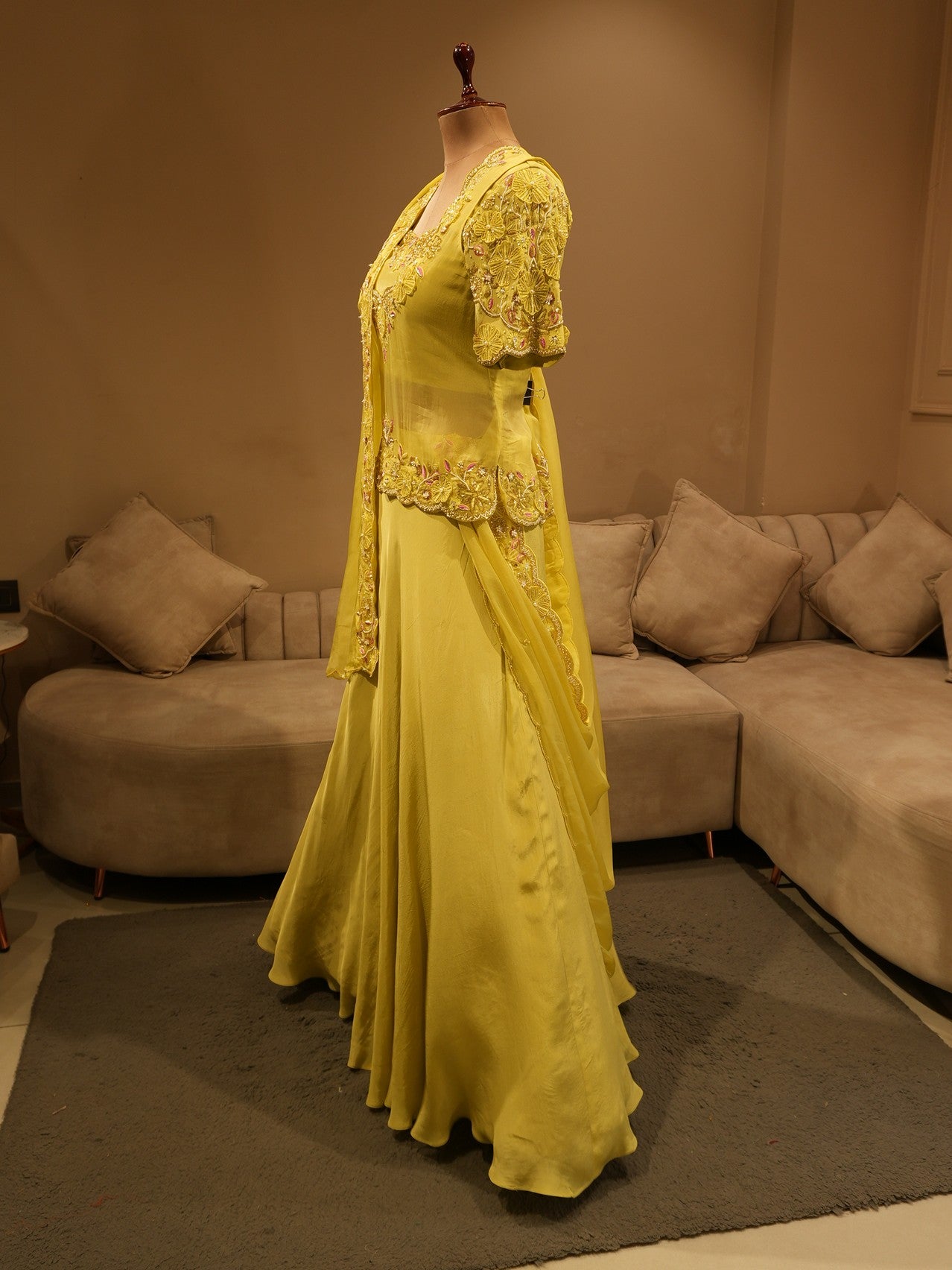 Yellowish green kurti skirt set