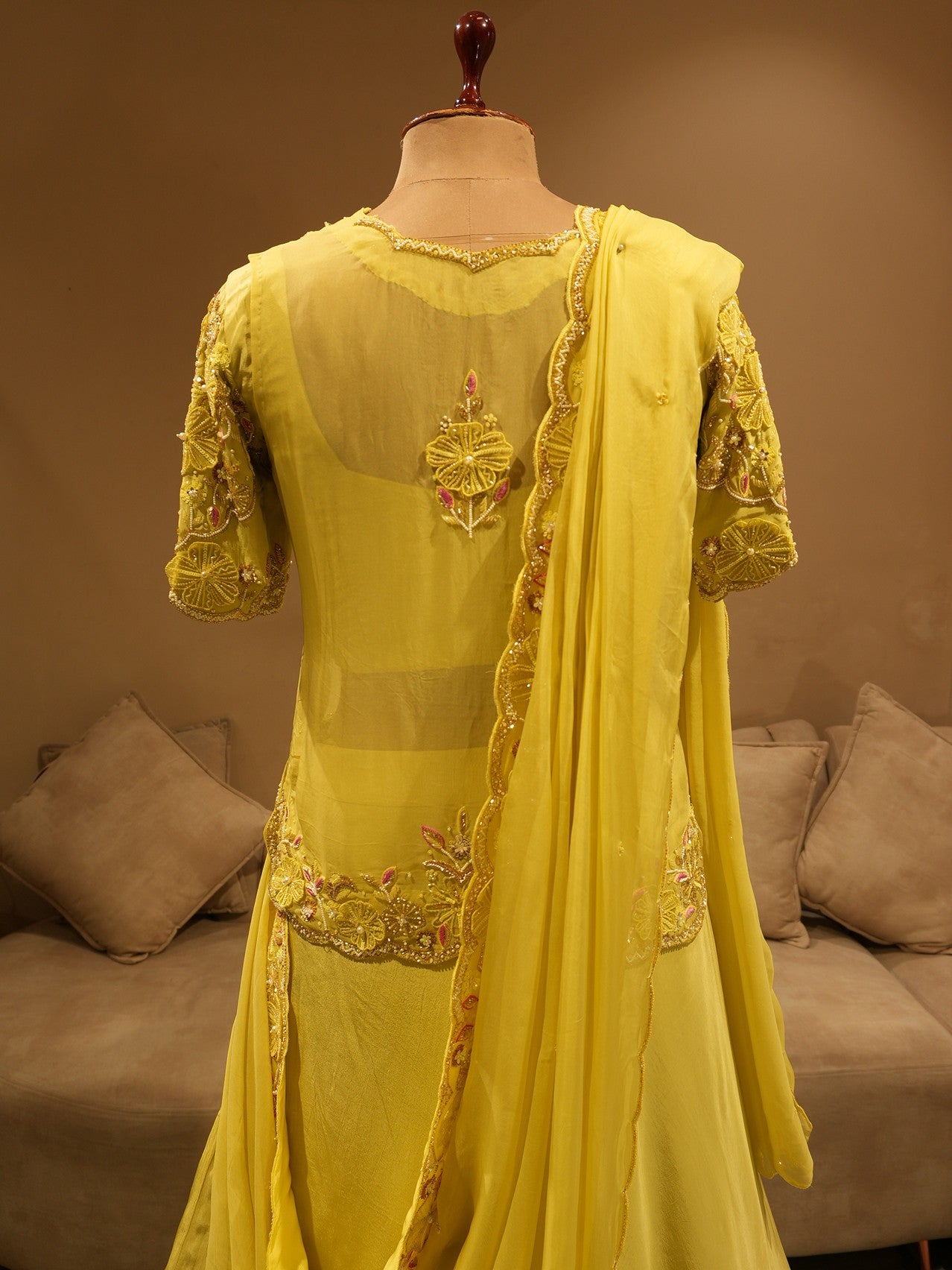 Yellowish green kurti skirt set
