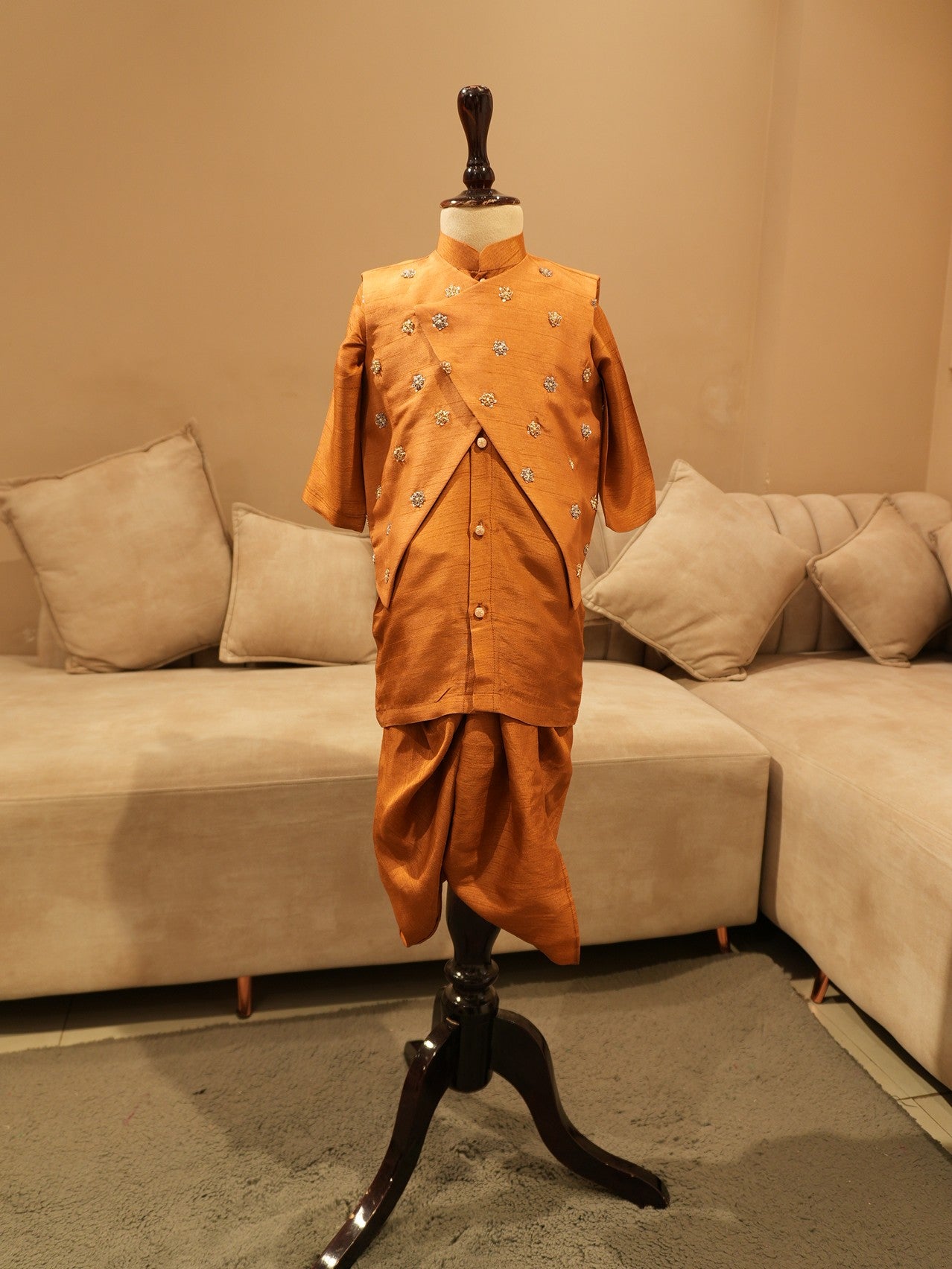 Brunt brown zardosi kids dress