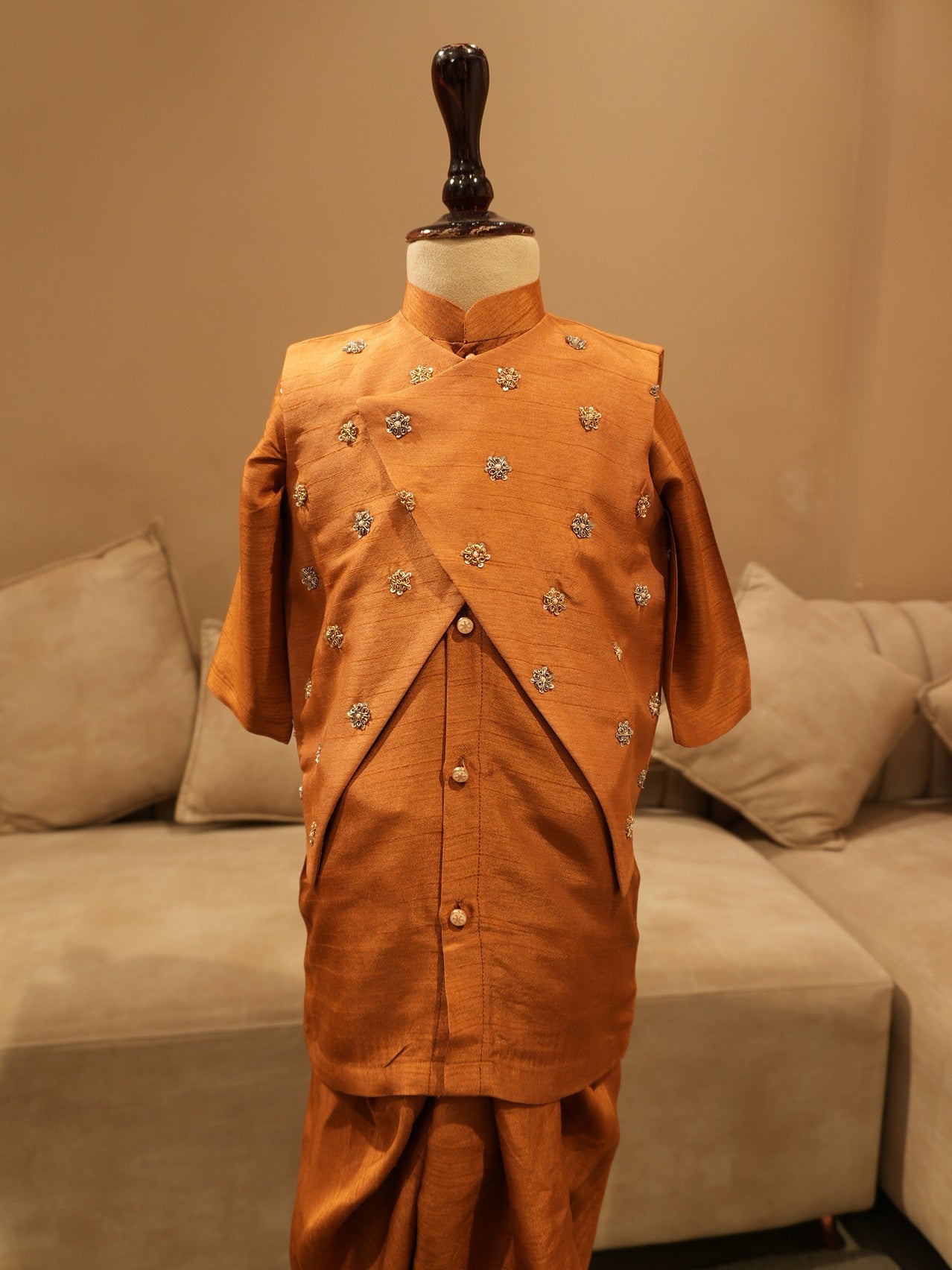 Brunt brown zardosi kids dress