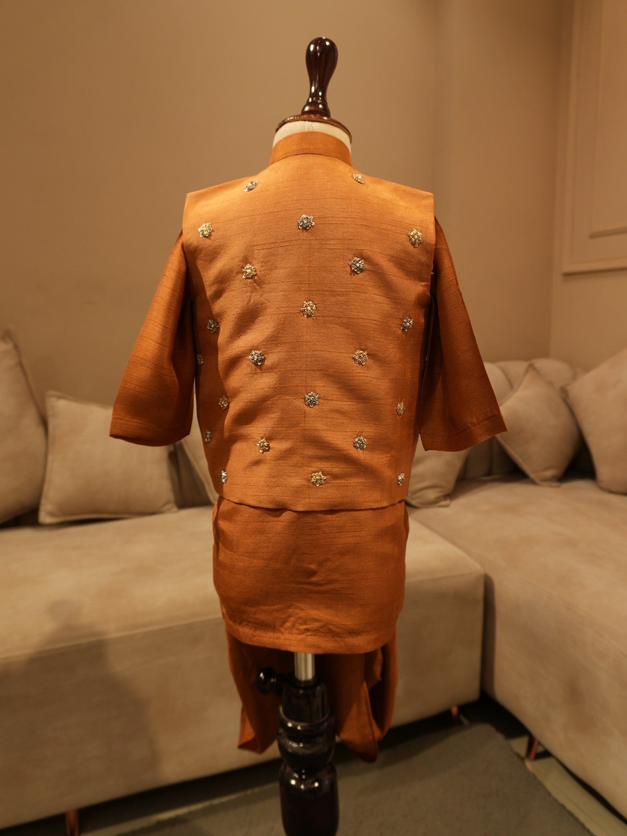 Brunt brown zardosi kids dress