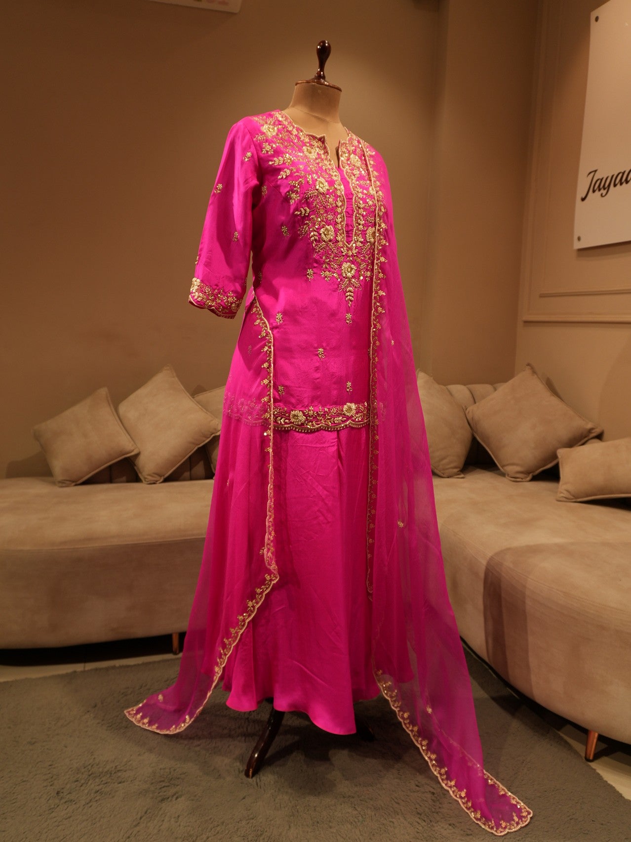 Magenta pink embroidered kurta palzo dupatta