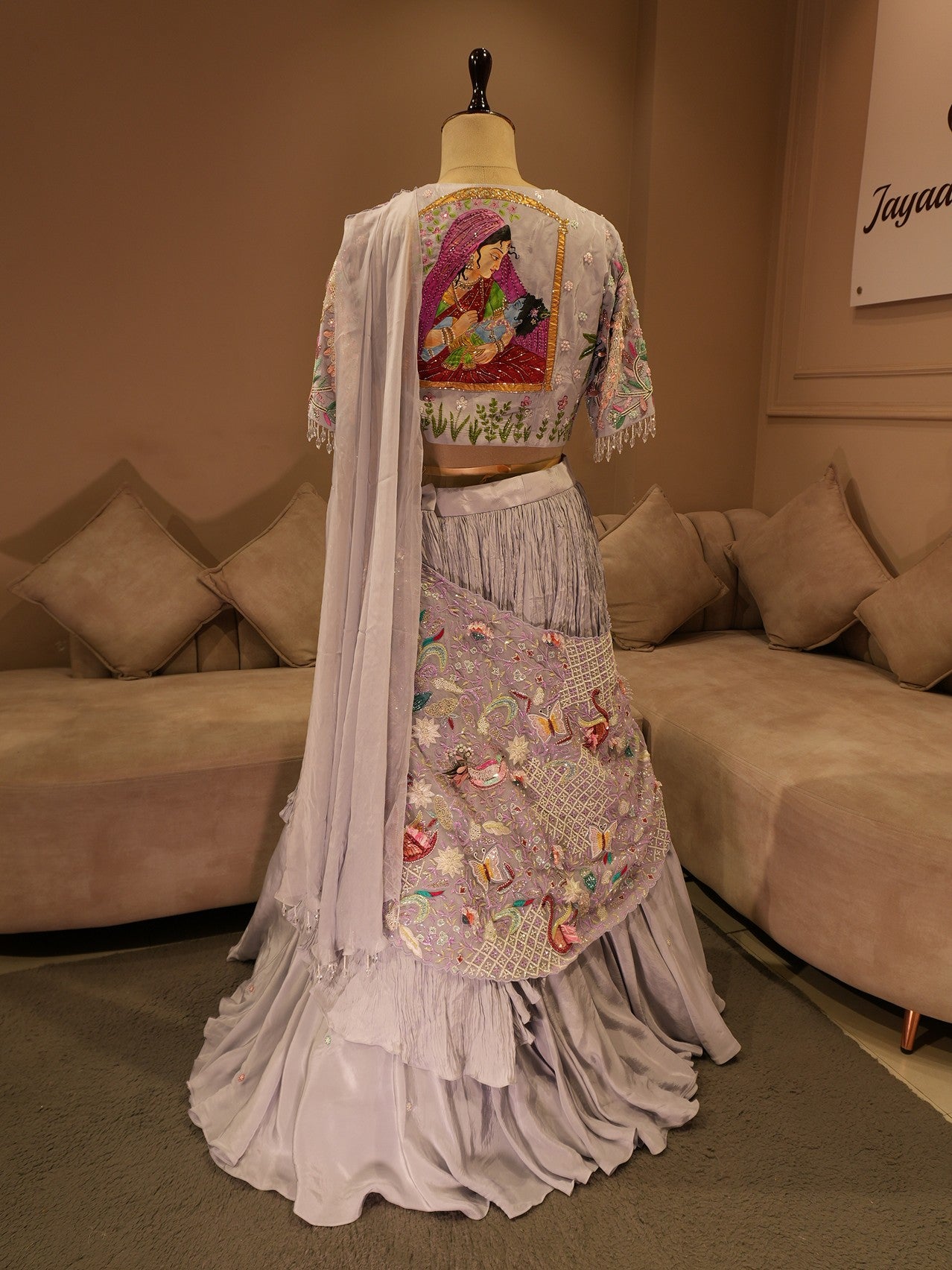 Ice blue sri krishna hand pianted lehenga set