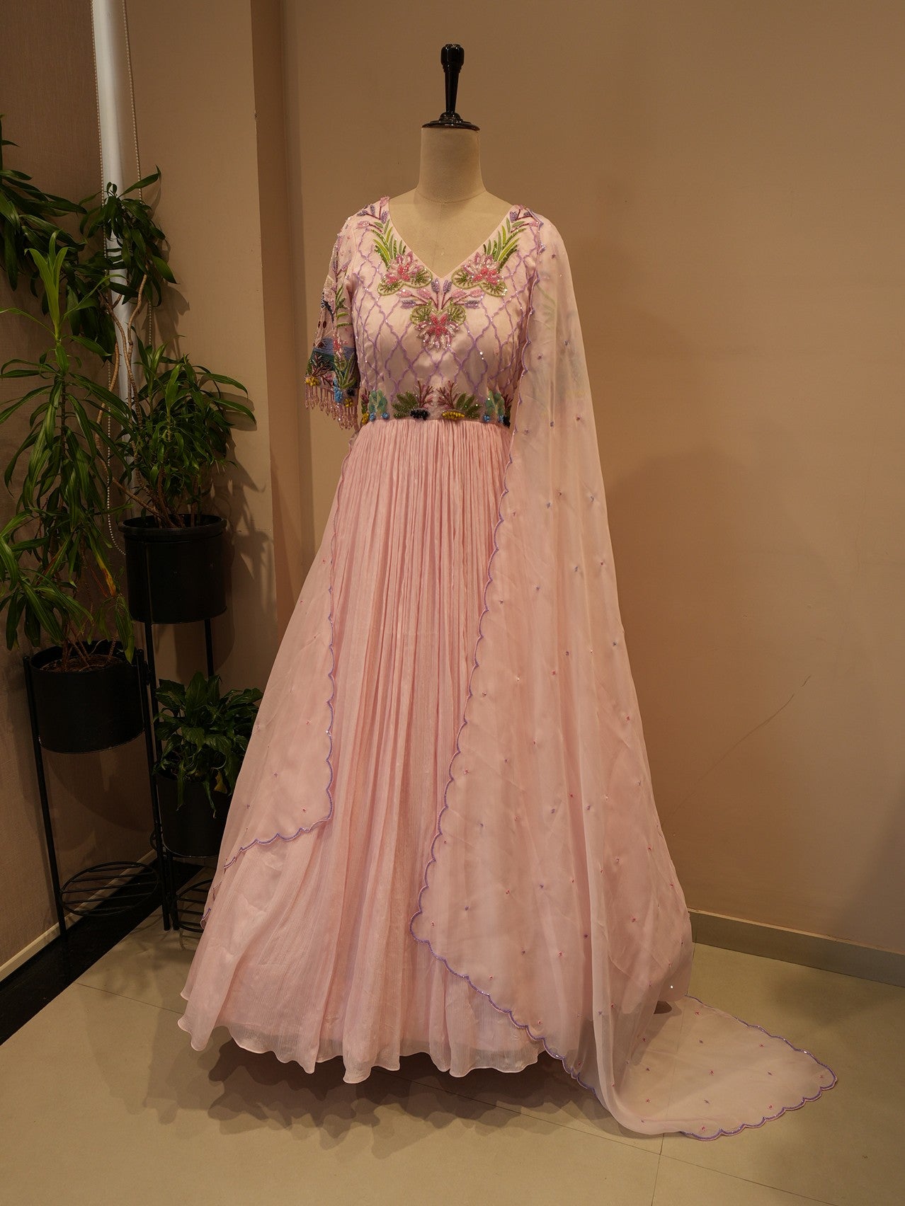 Blush pink embroidered gown