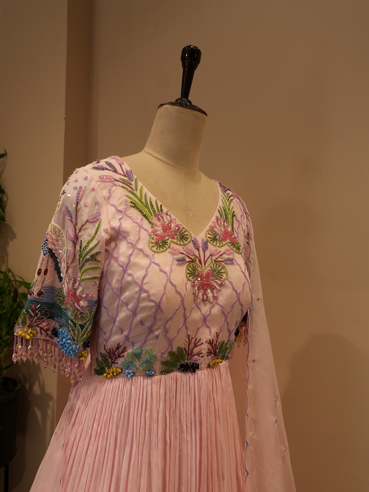 Blush pink embroidered gown