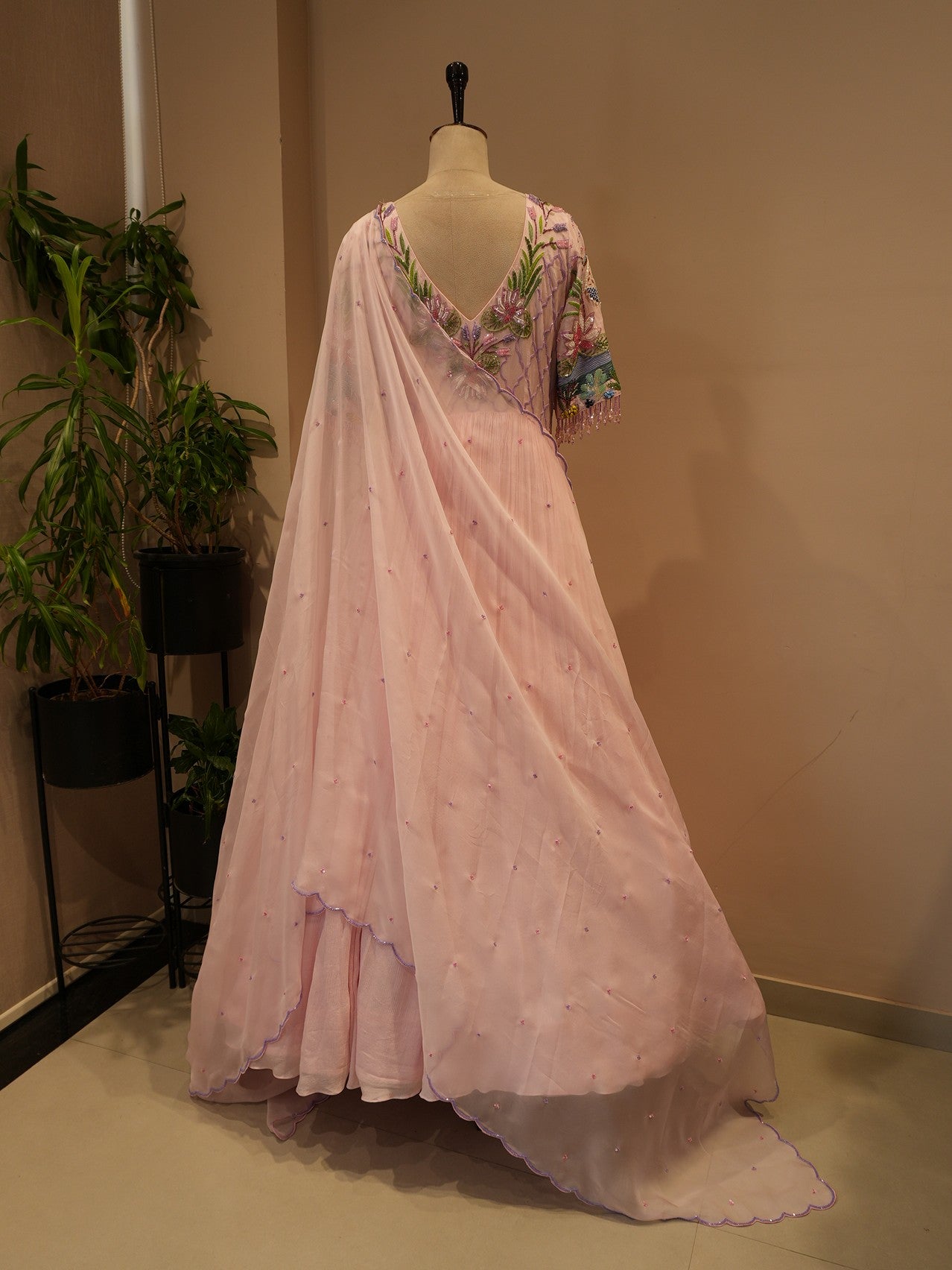 Blush pink embroidered gown