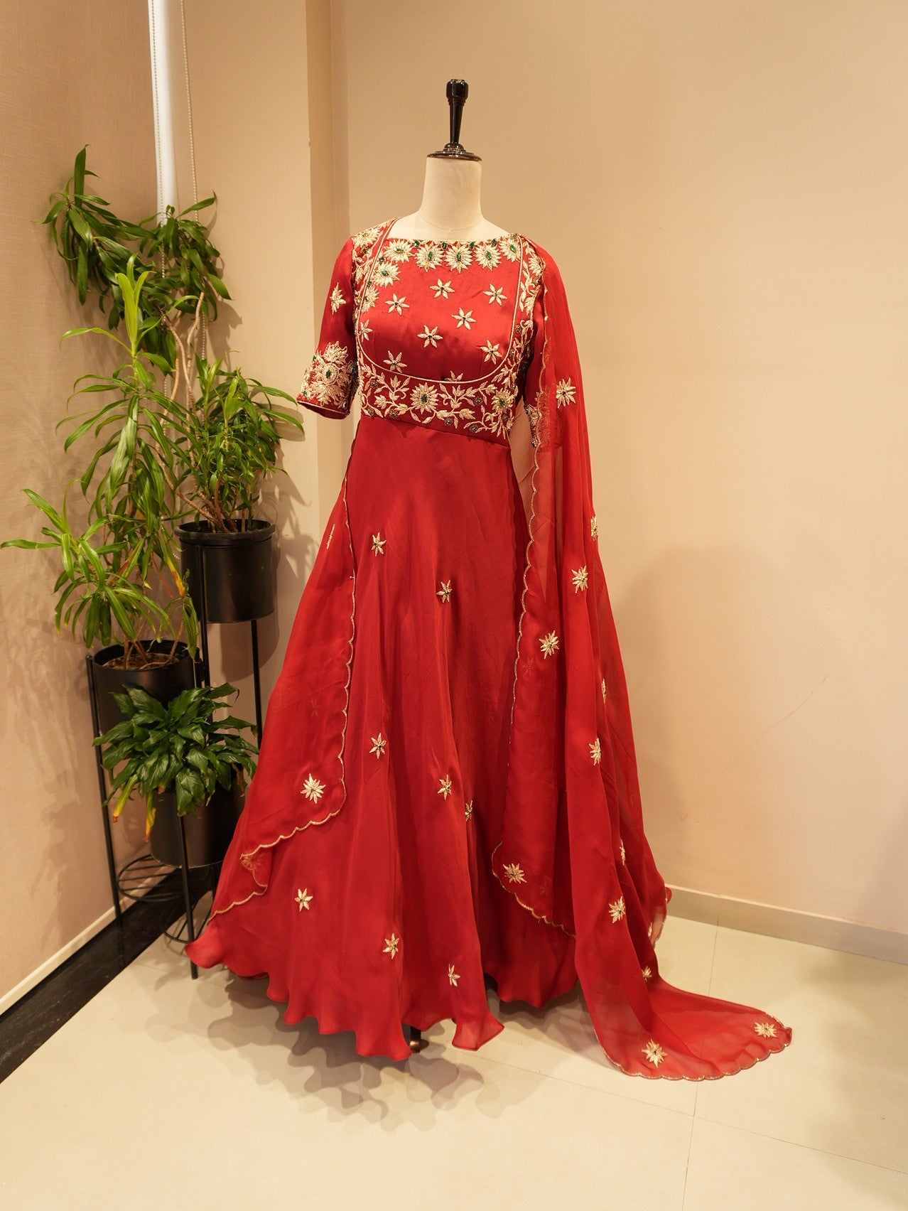 Deep red zardosi gown