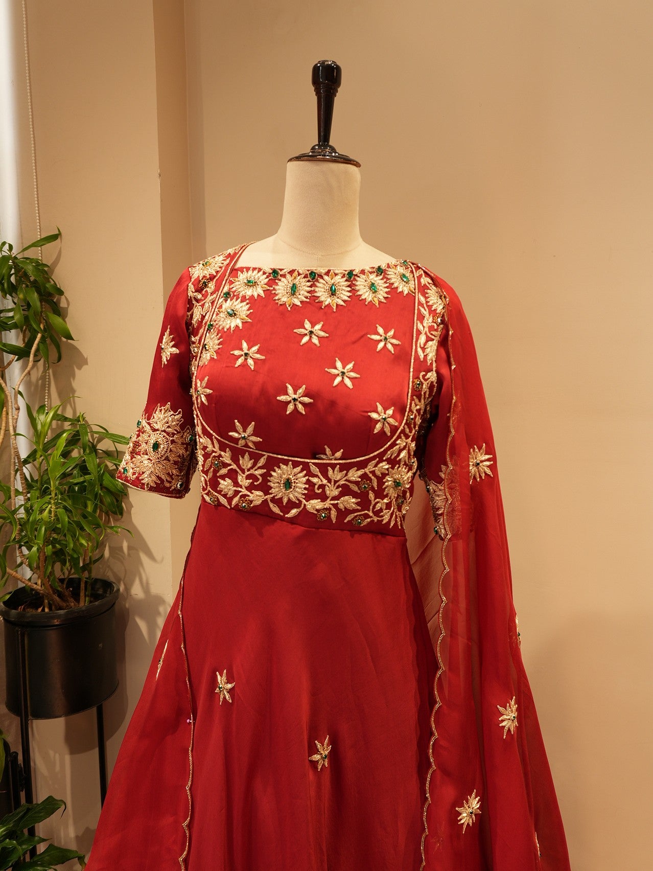Deep red zardosi gown