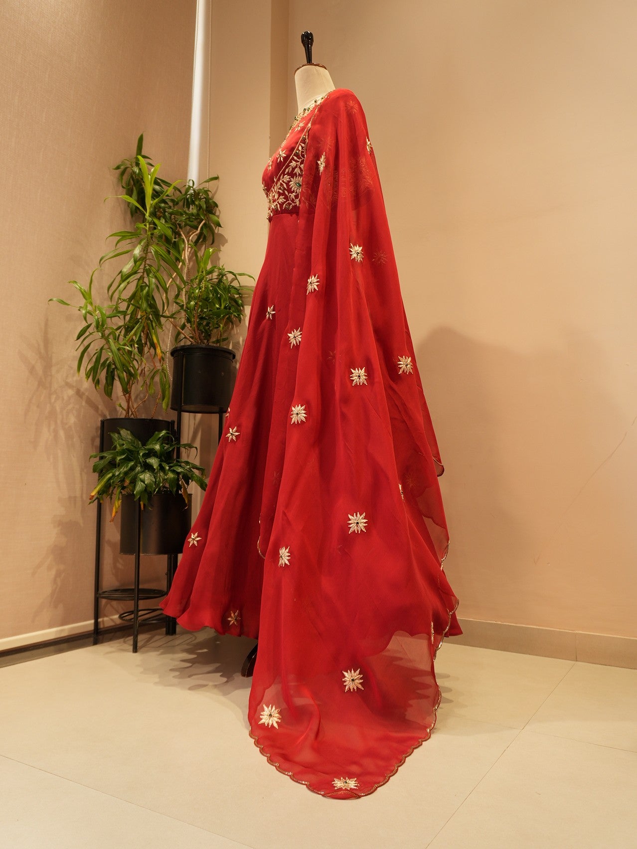 Deep red zardosi gown