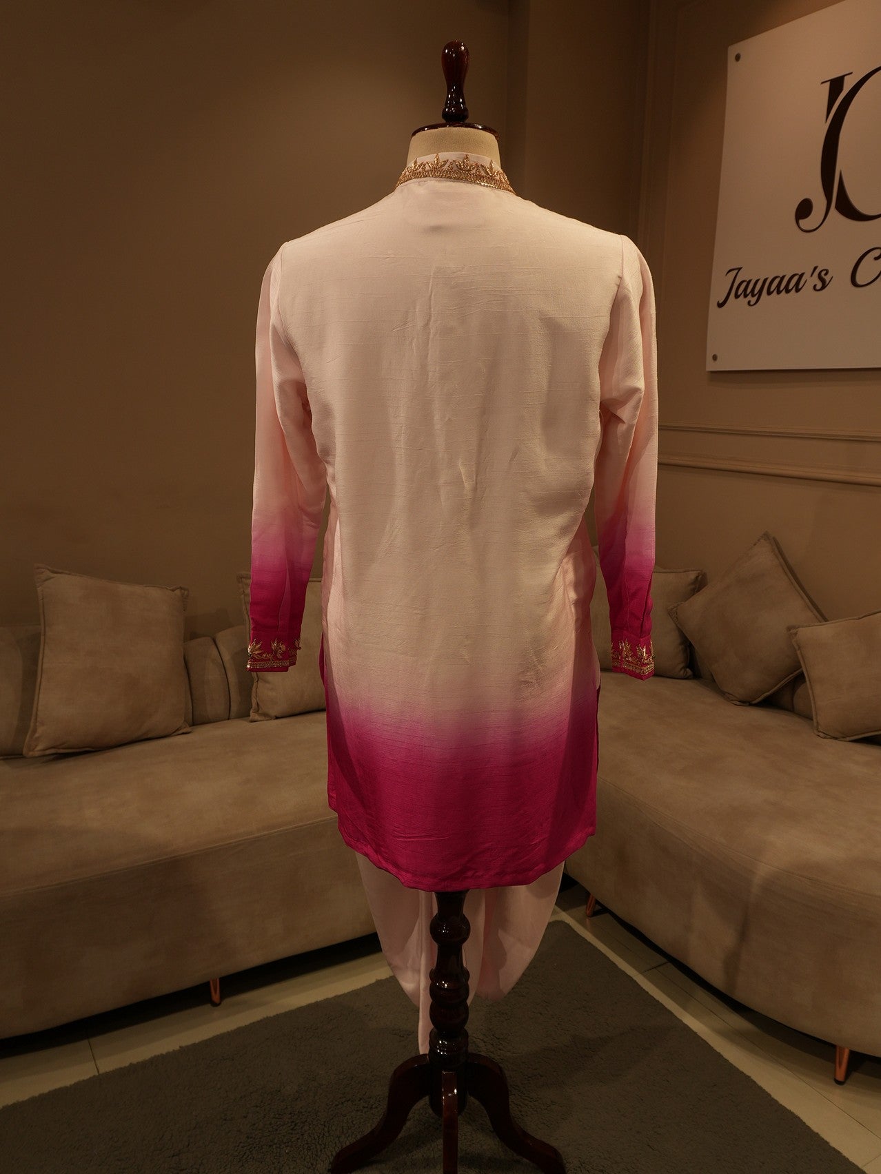 Pink rani shaded zardoi mens kurta dhoti