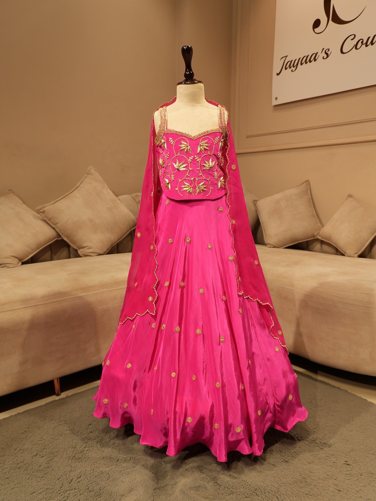 Magenta pink kids crop top skirt with dupatta