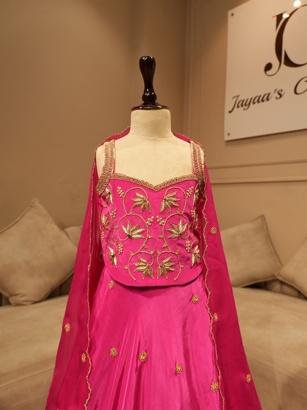 Magenta pink kids crop top skirt with dupatta