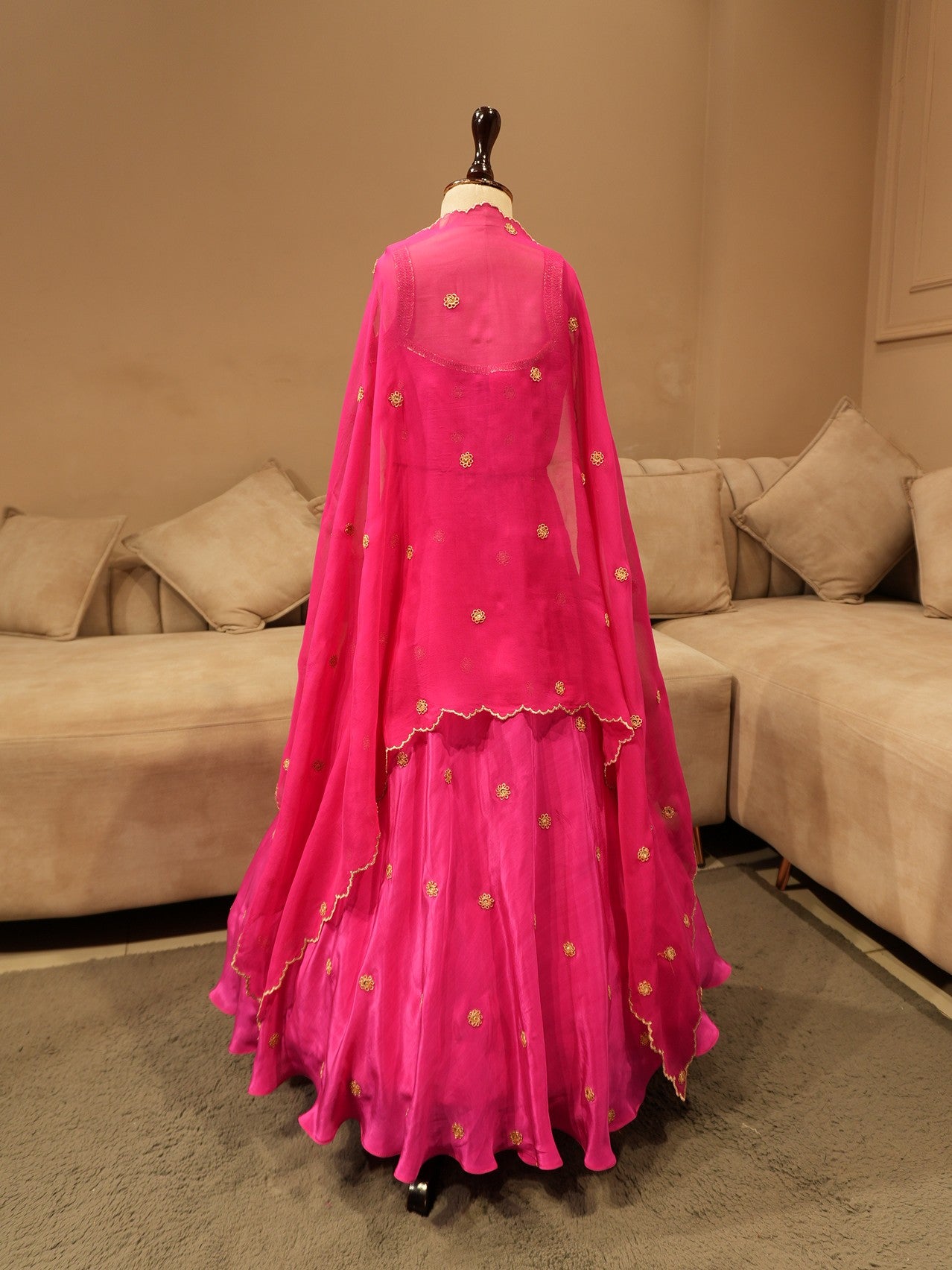 Magenta pink kids crop top skirt with dupatta