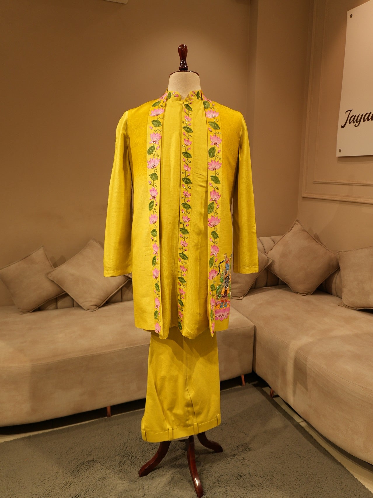 Yelloish green pichwai shreenathji mens indo western