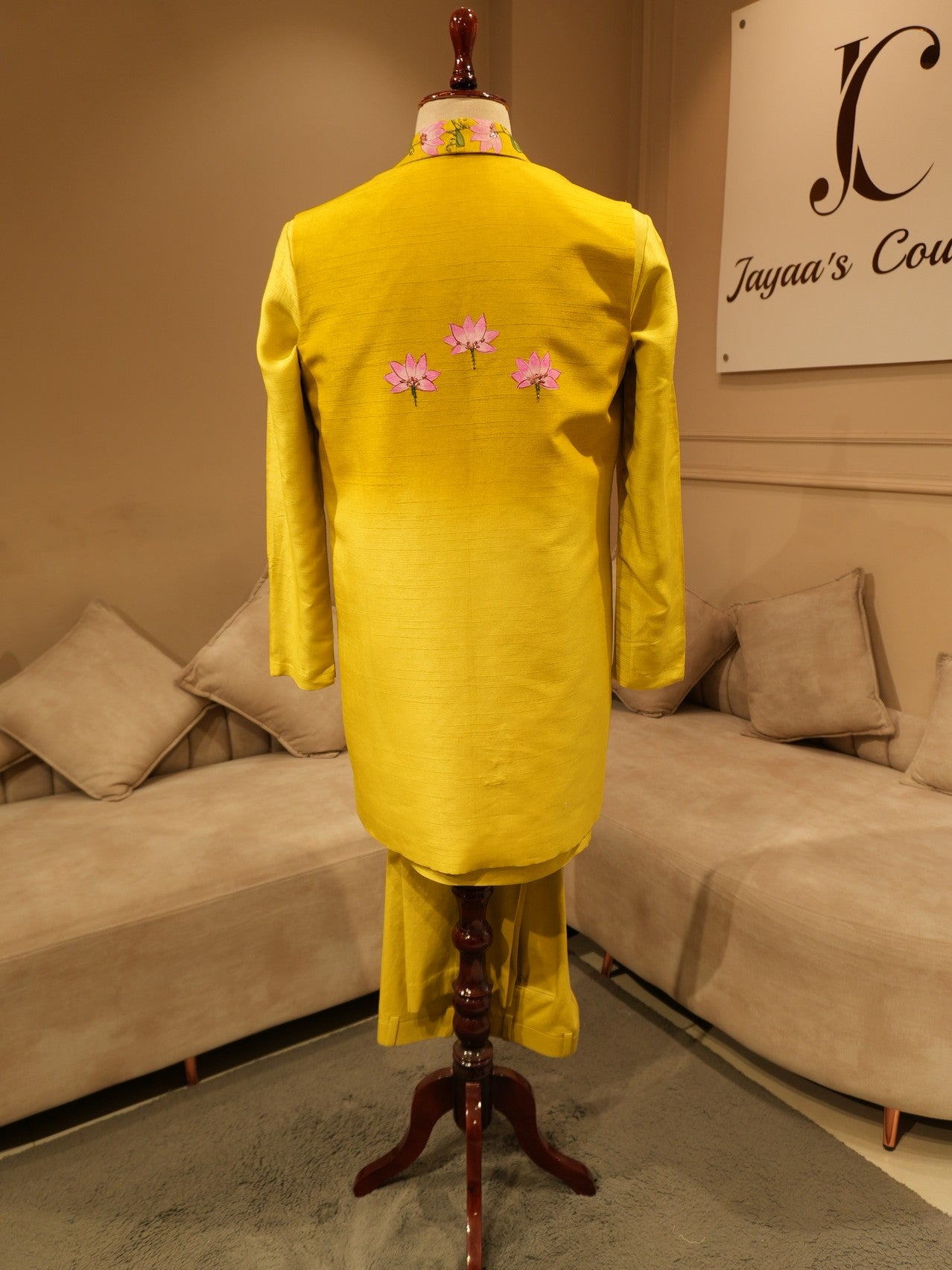 Yelloish green pichwai shreenathji mens indo western