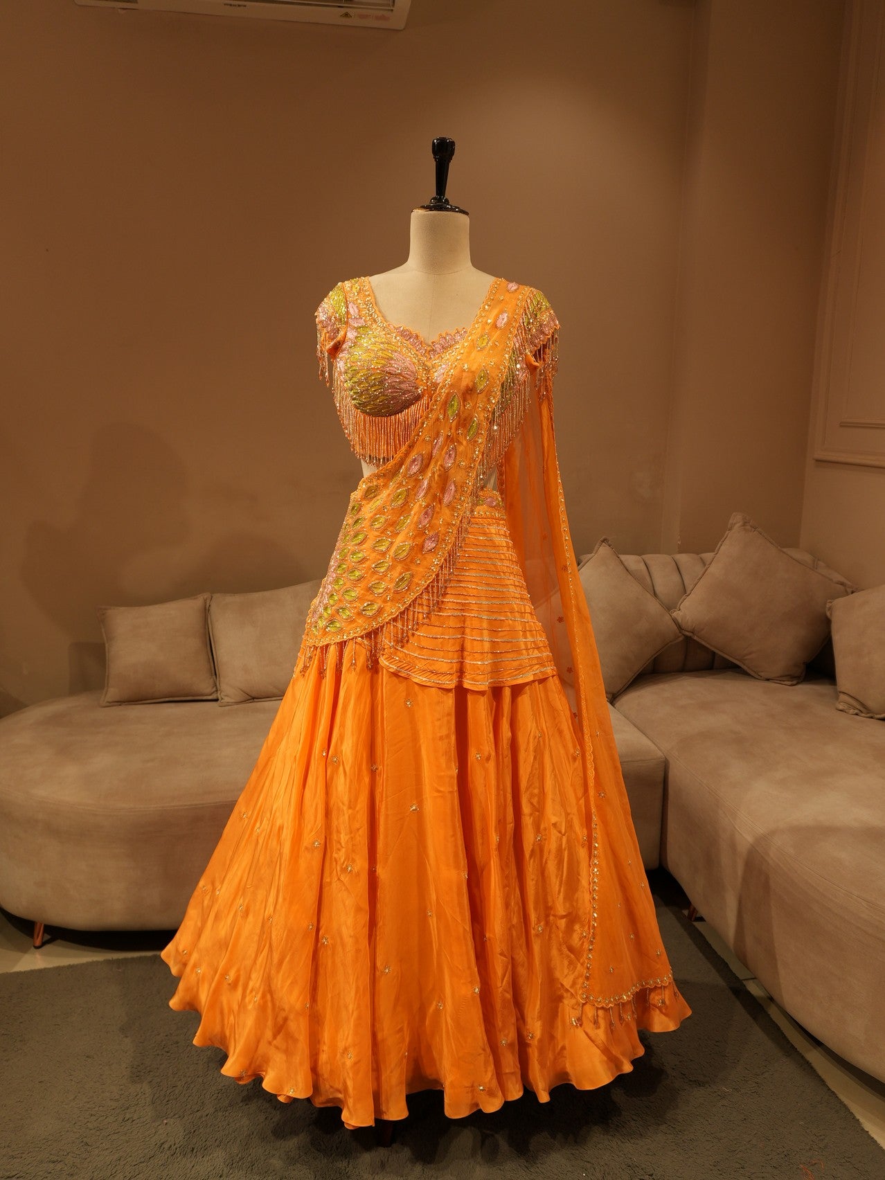 Rust orange embroidered lehenga set