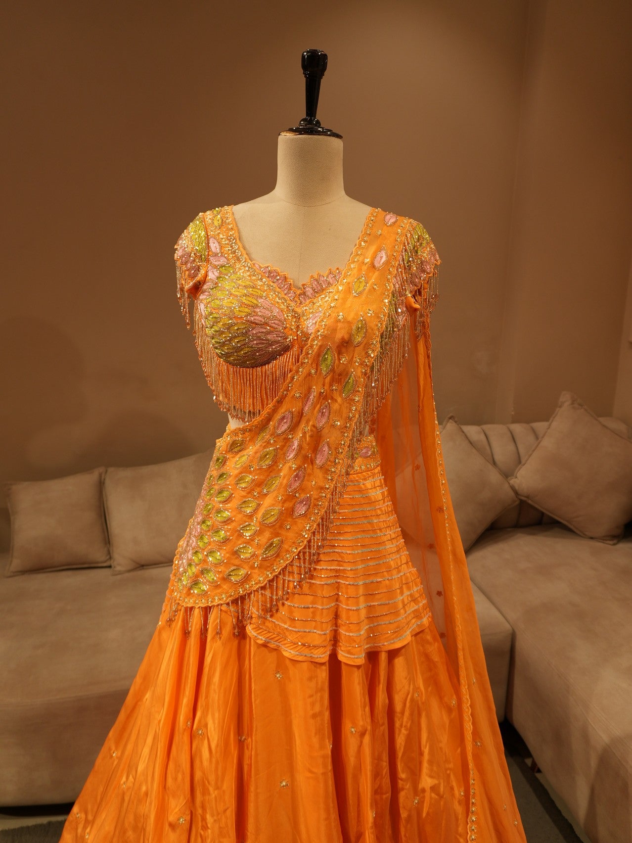 Rust orange embroidered lehenga set