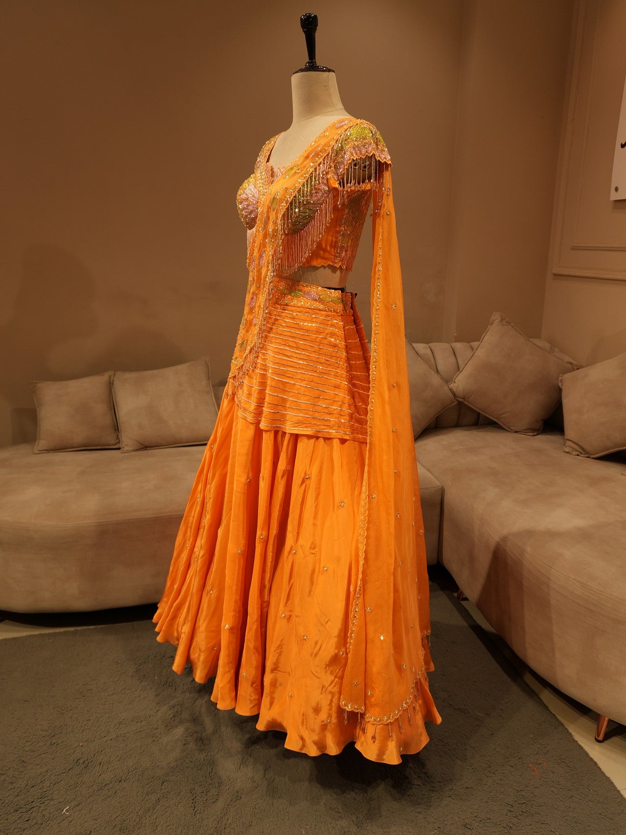 Rust orange embroidered lehenga set