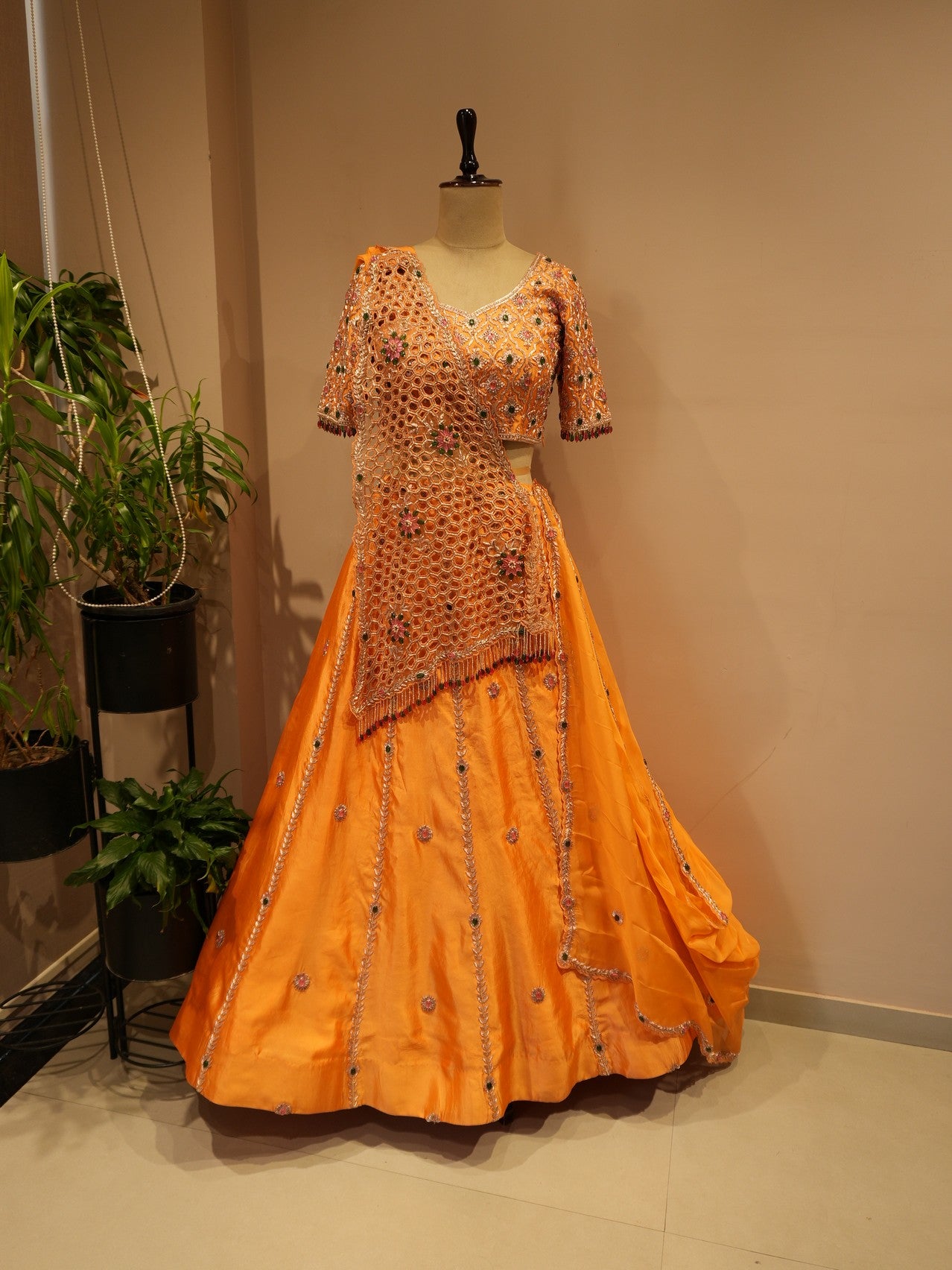 Rust Orange embroidered lehenga