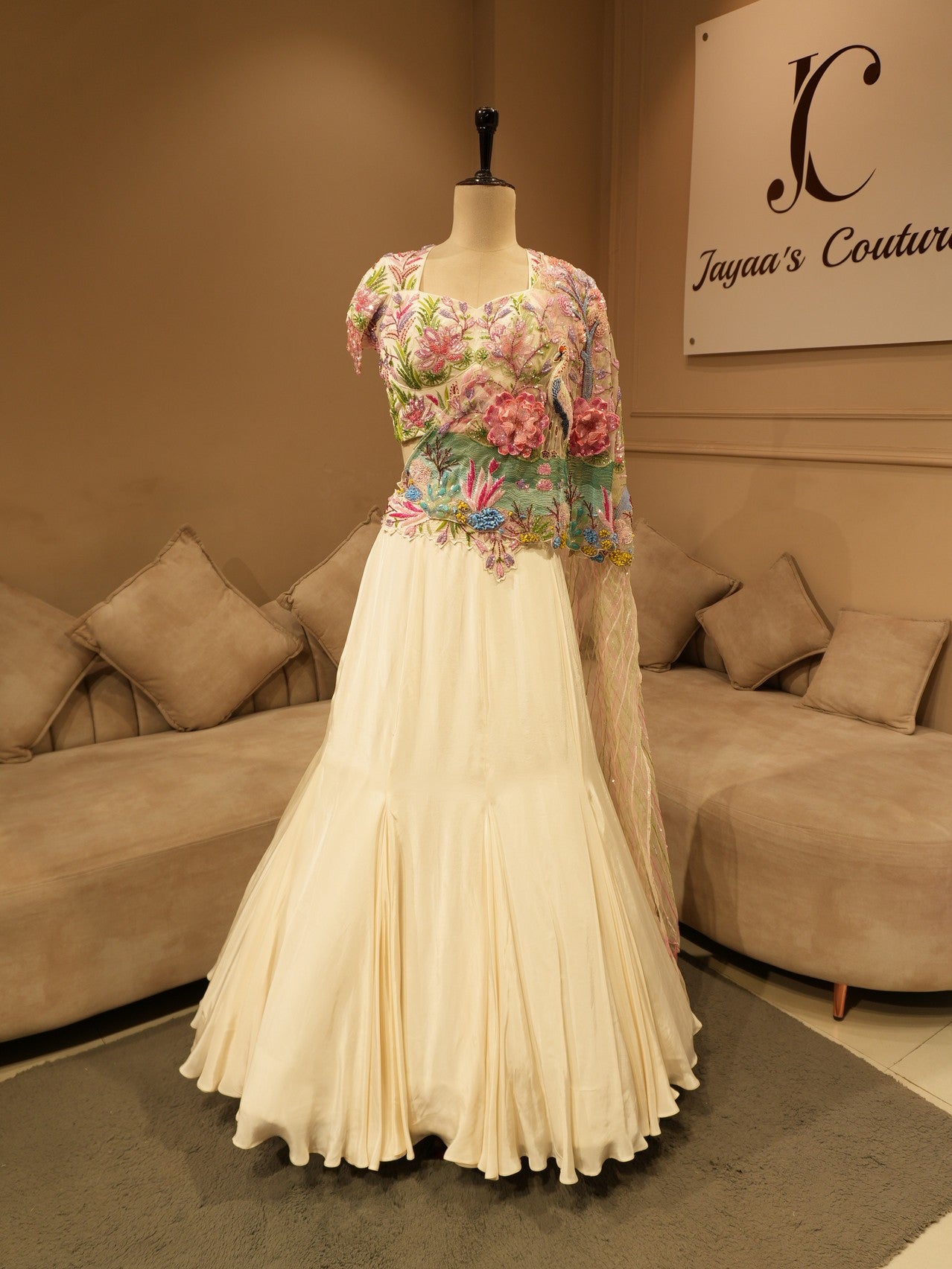 White 3d embroidered lehenga set