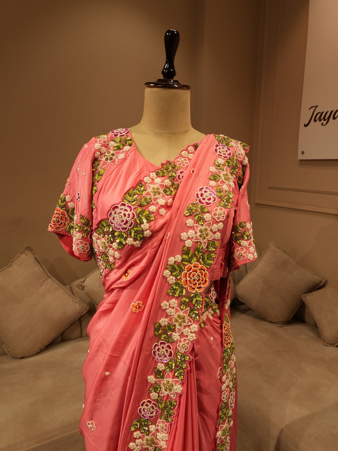 Pink embroidered saree