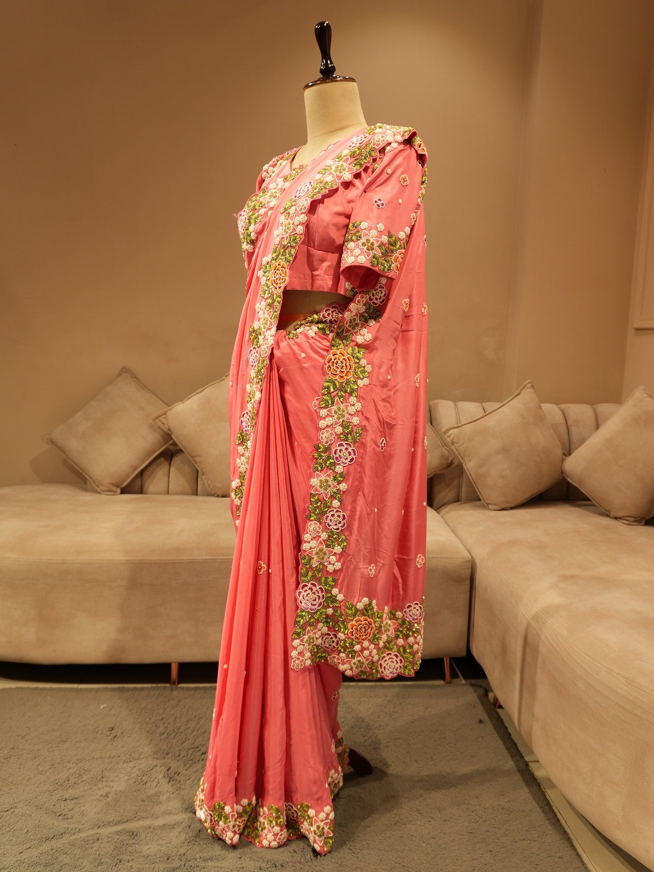 Pink embroidered saree