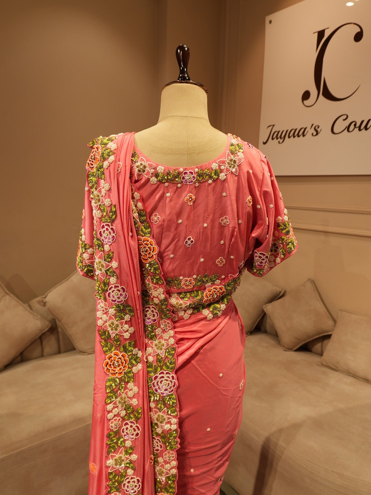 Pink embroidered saree