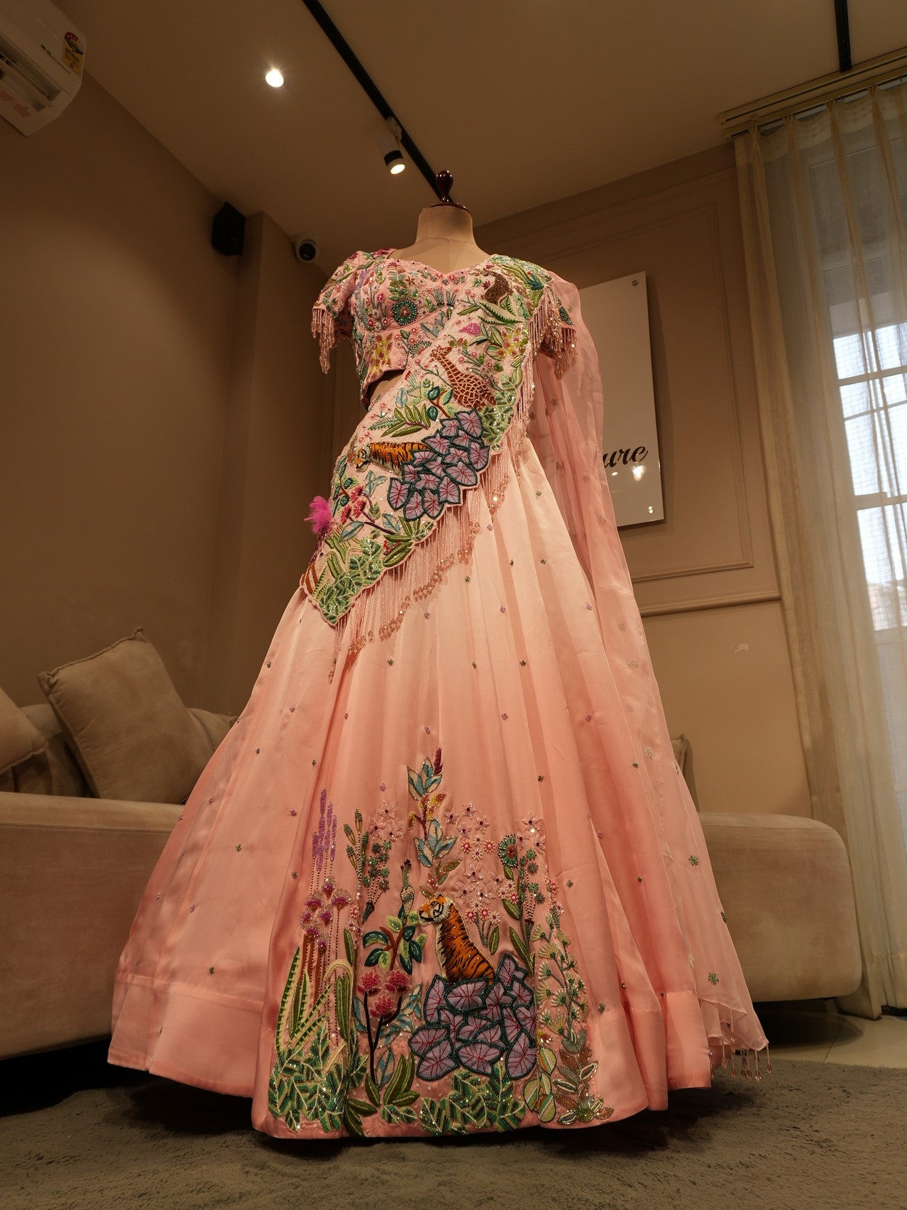 Blush pink tropical embroidered lehenga set