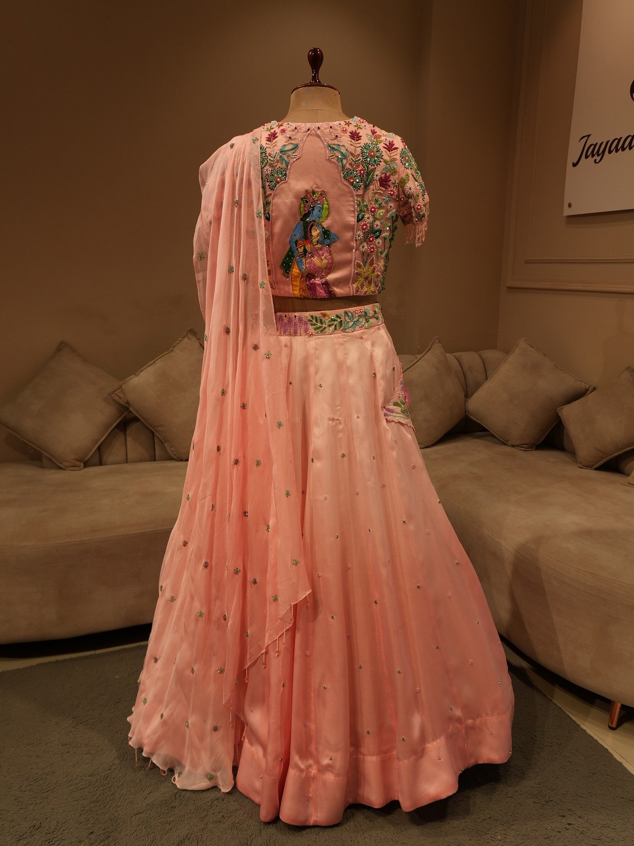 Blush pink tropical embroidered lehenga set