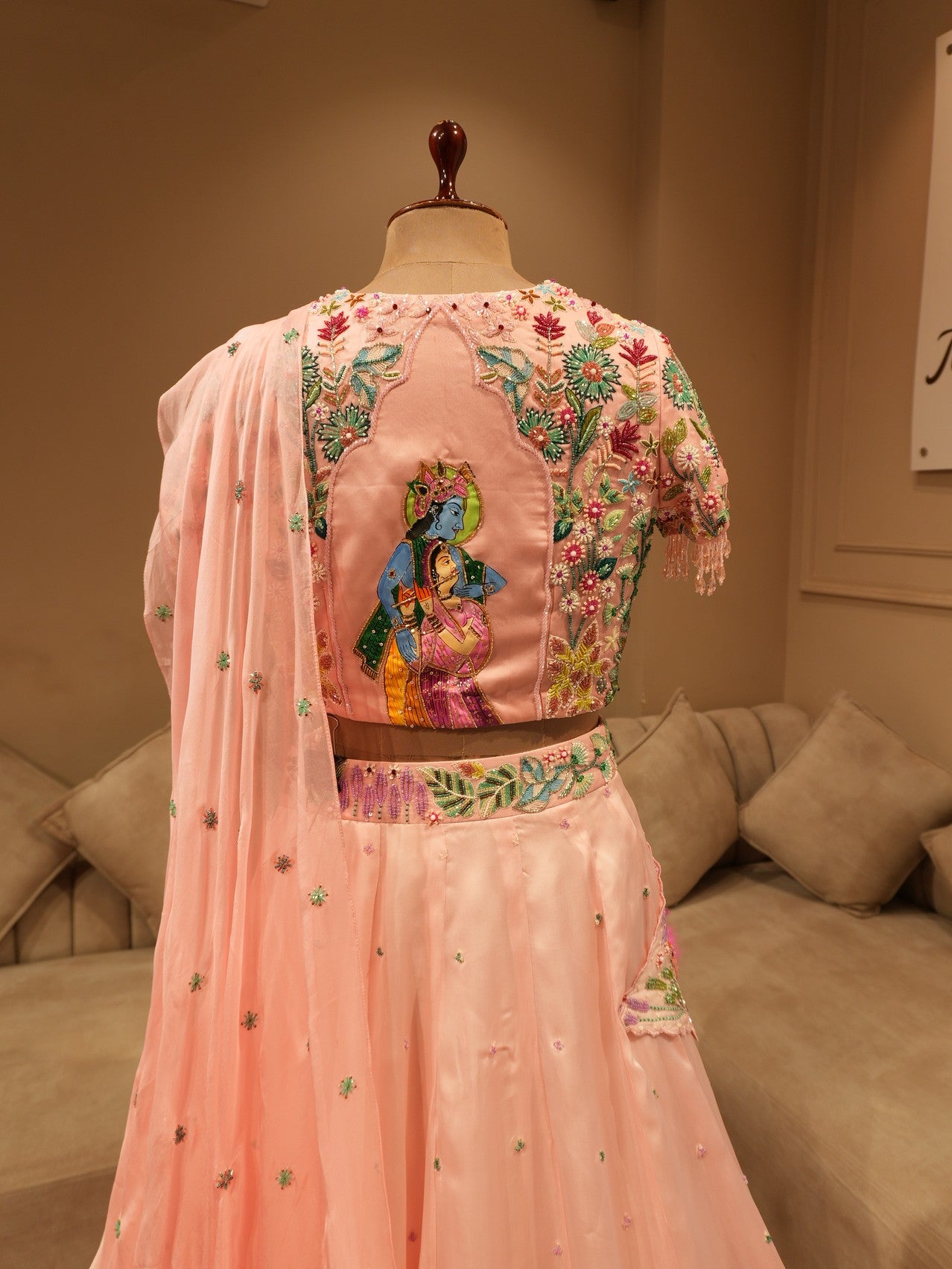 Blush pink tropical embroidered lehenga set
