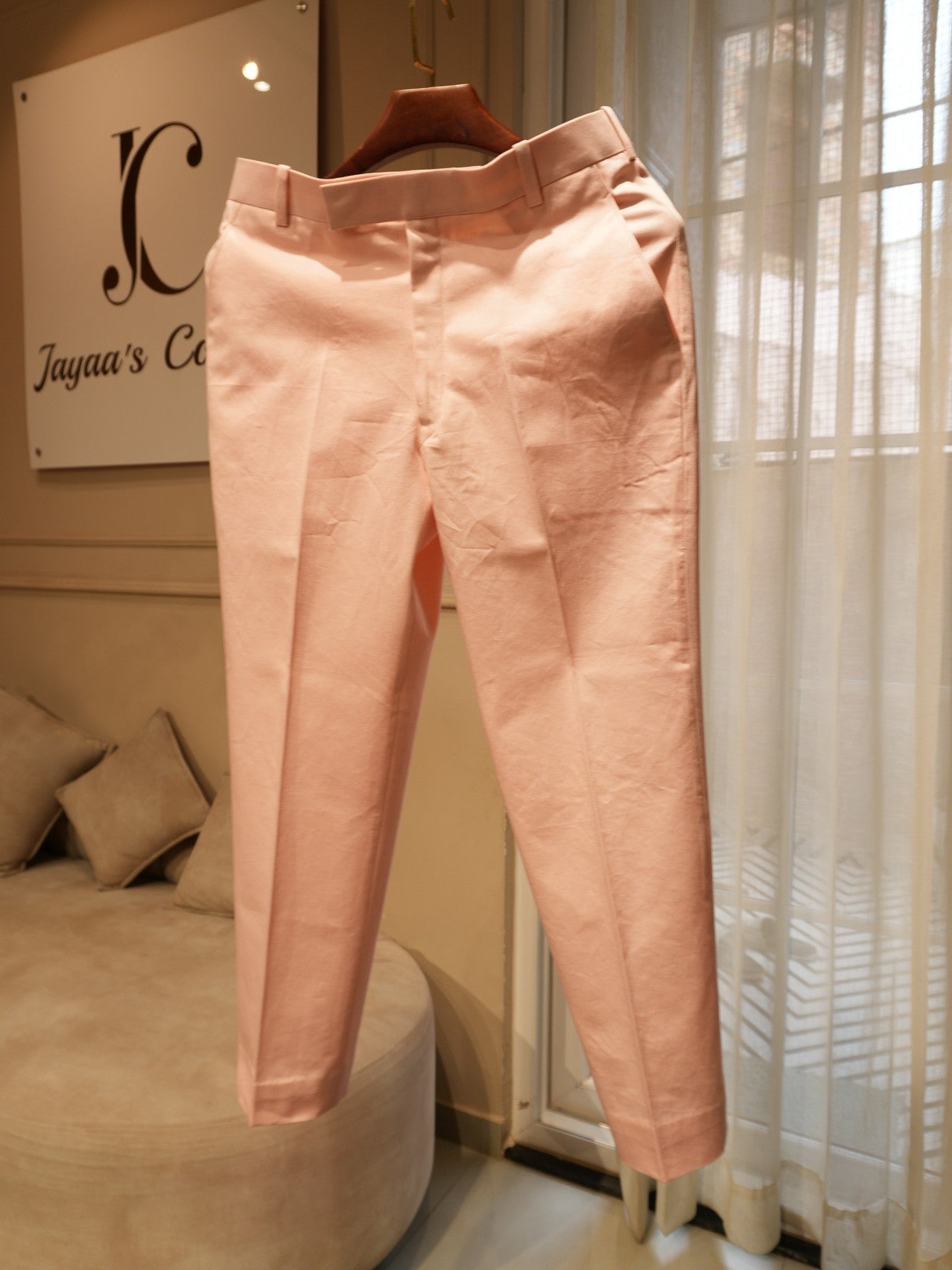 Blush pink embroidered tropical mens indo western