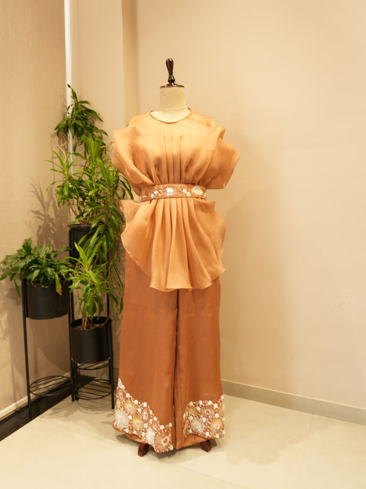 Beige cape top with plazo