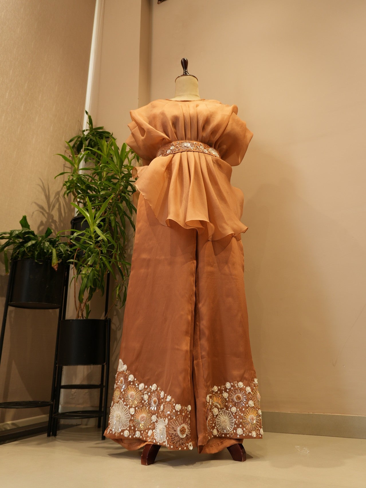 Beige cape top with plazo