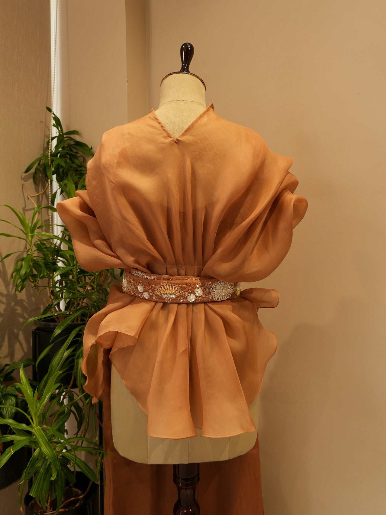Beige cape top with plazo