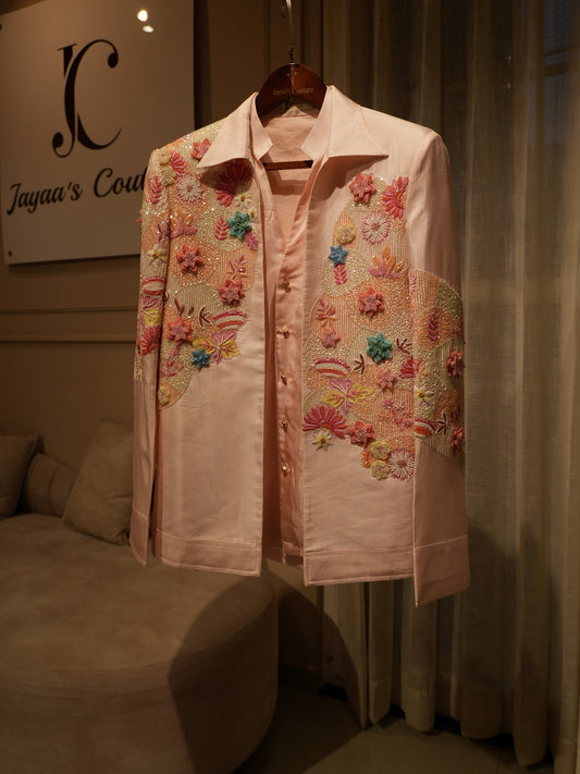 Rose pink embroidered indo western